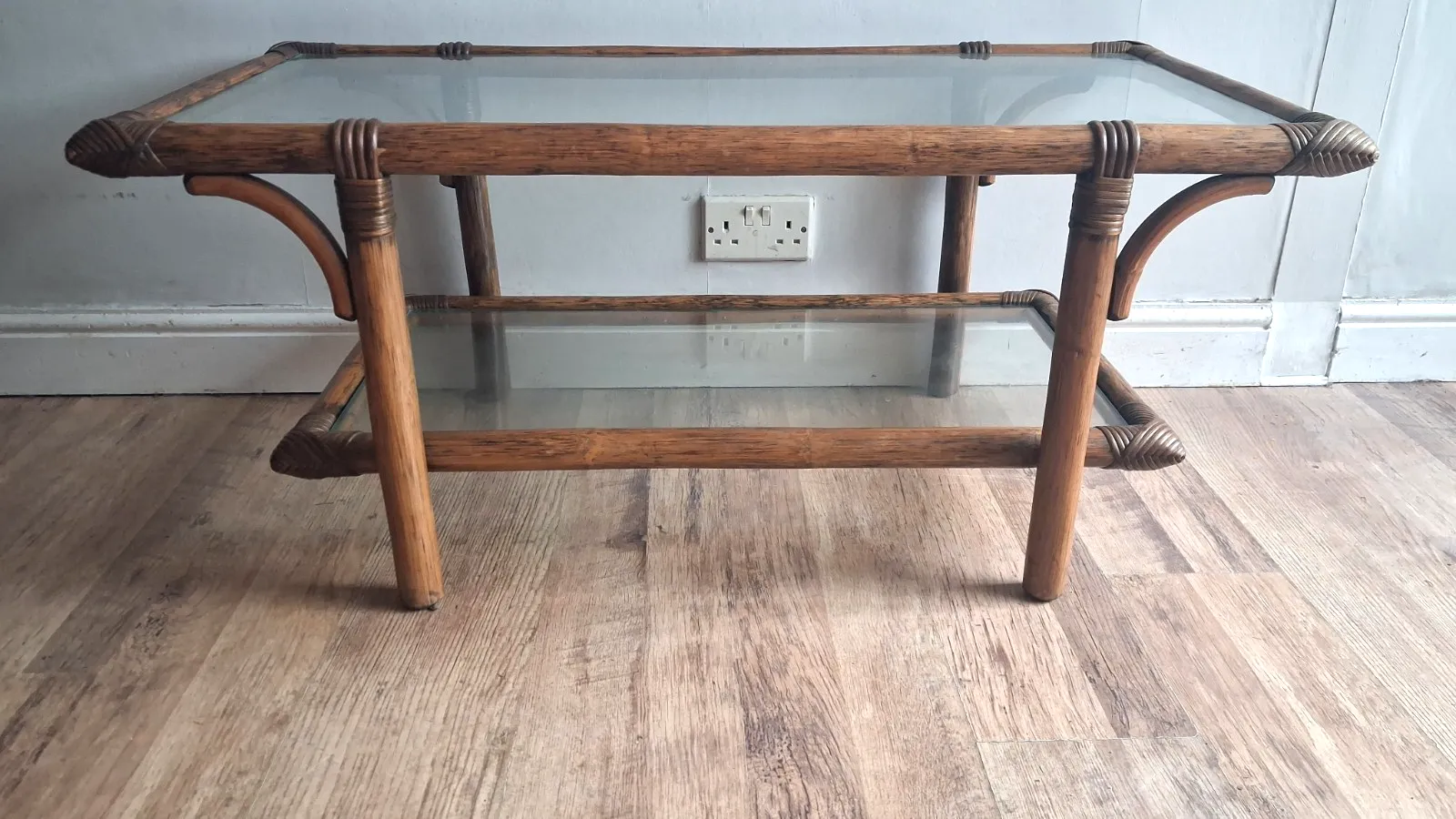 photo for sale Superb  1970's Bamboo ,Rattan And Glass Mid Century Drinks /Coffee Table