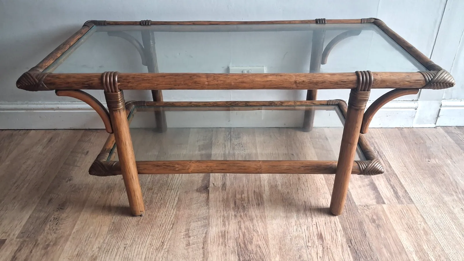 Furniture Superb  1970's Bamboo ,Rattan And Glass Mid Century Drinks /Coffee Table photo