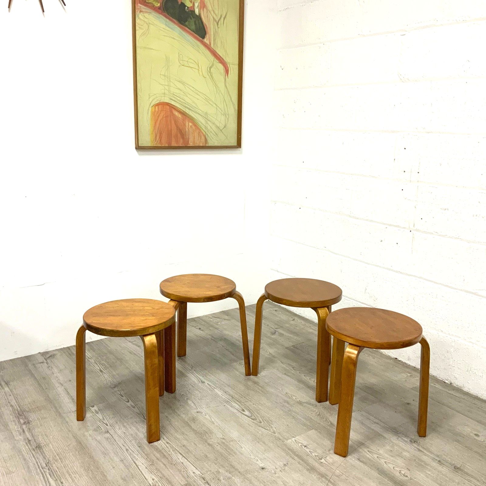 A Set Of 4 Original “Finmar” Alvar Aalto Model 60 Stools 1930s Artek photo furniture