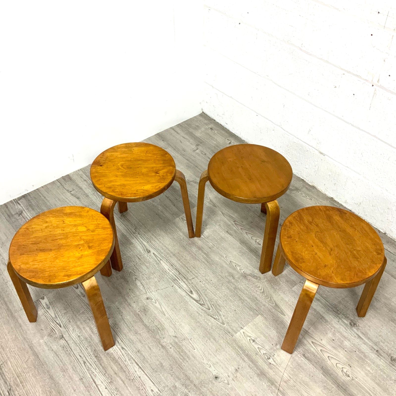 A Set Of 4 Original “Finmar” Alvar Aalto Model 60 Stools 1930s Artek photo for sale