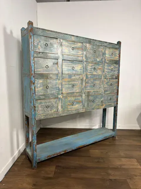1199.0 Large Rustic 16 Drawer Reclaimed Wooden Unit photo
