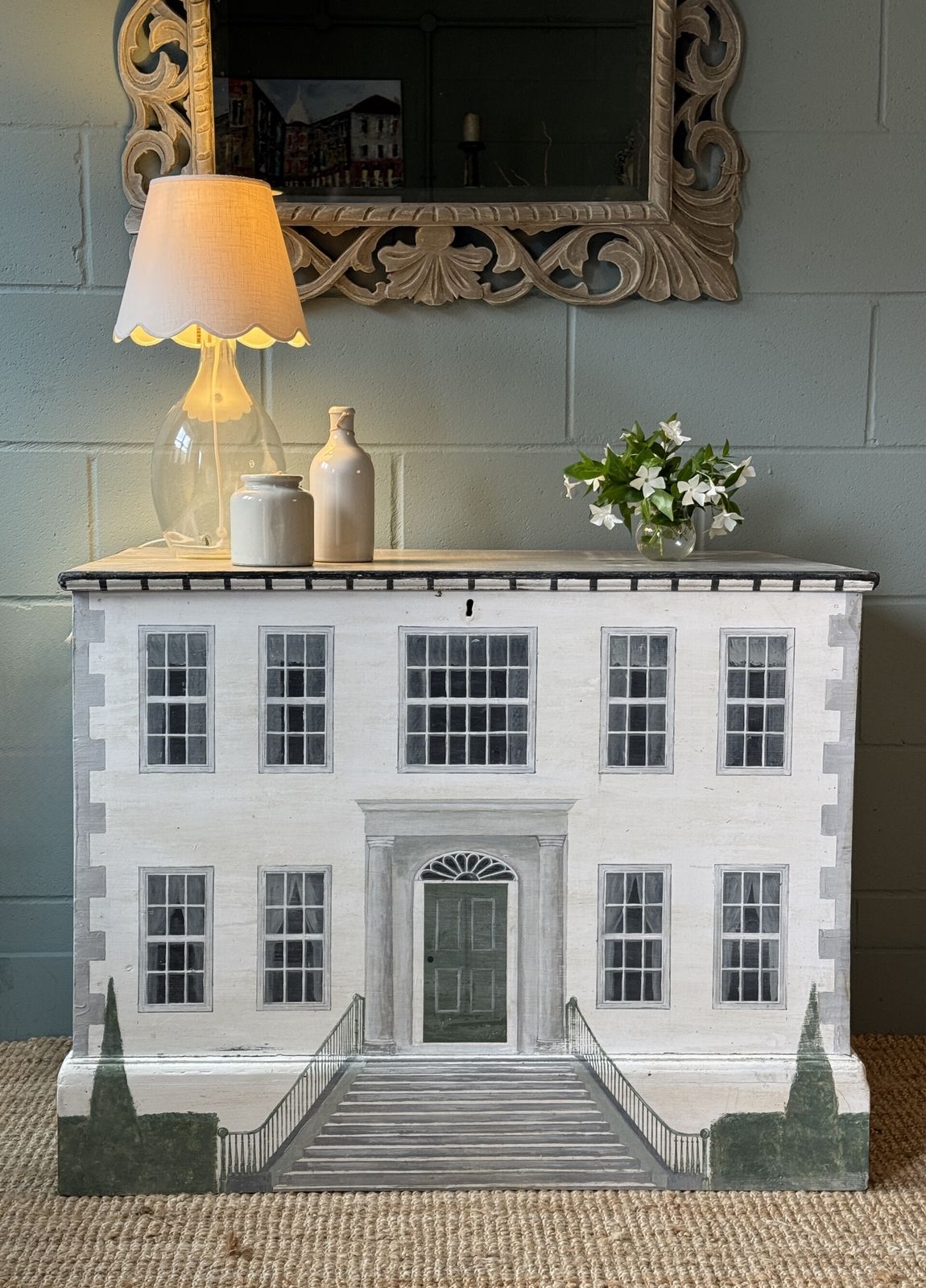 A Victorian Blanket Box Painted In The Style Of A Country Manor House