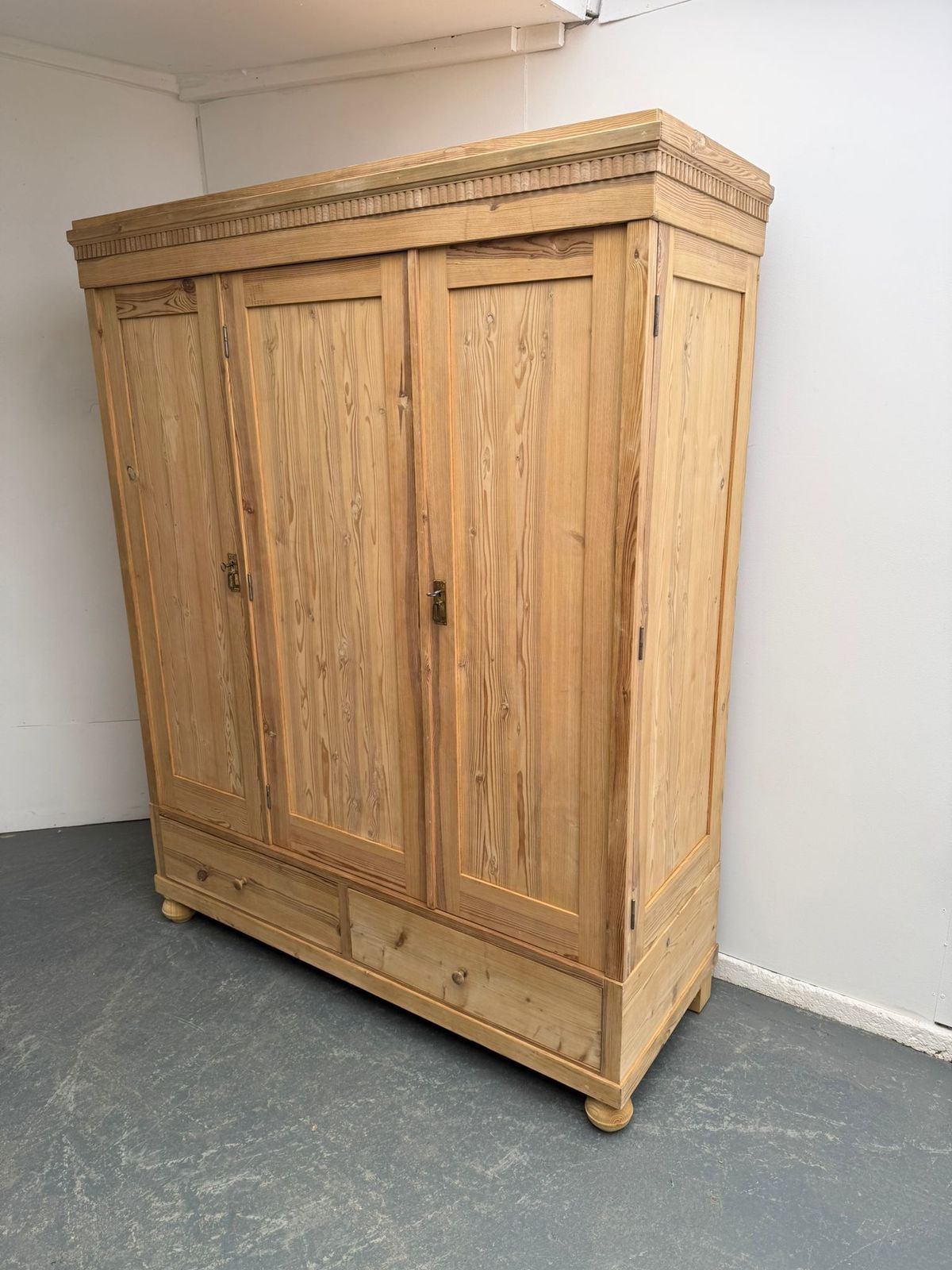 A Superb Large Antique Pine Triple Knockdown Wardrobe To Paint /Wax