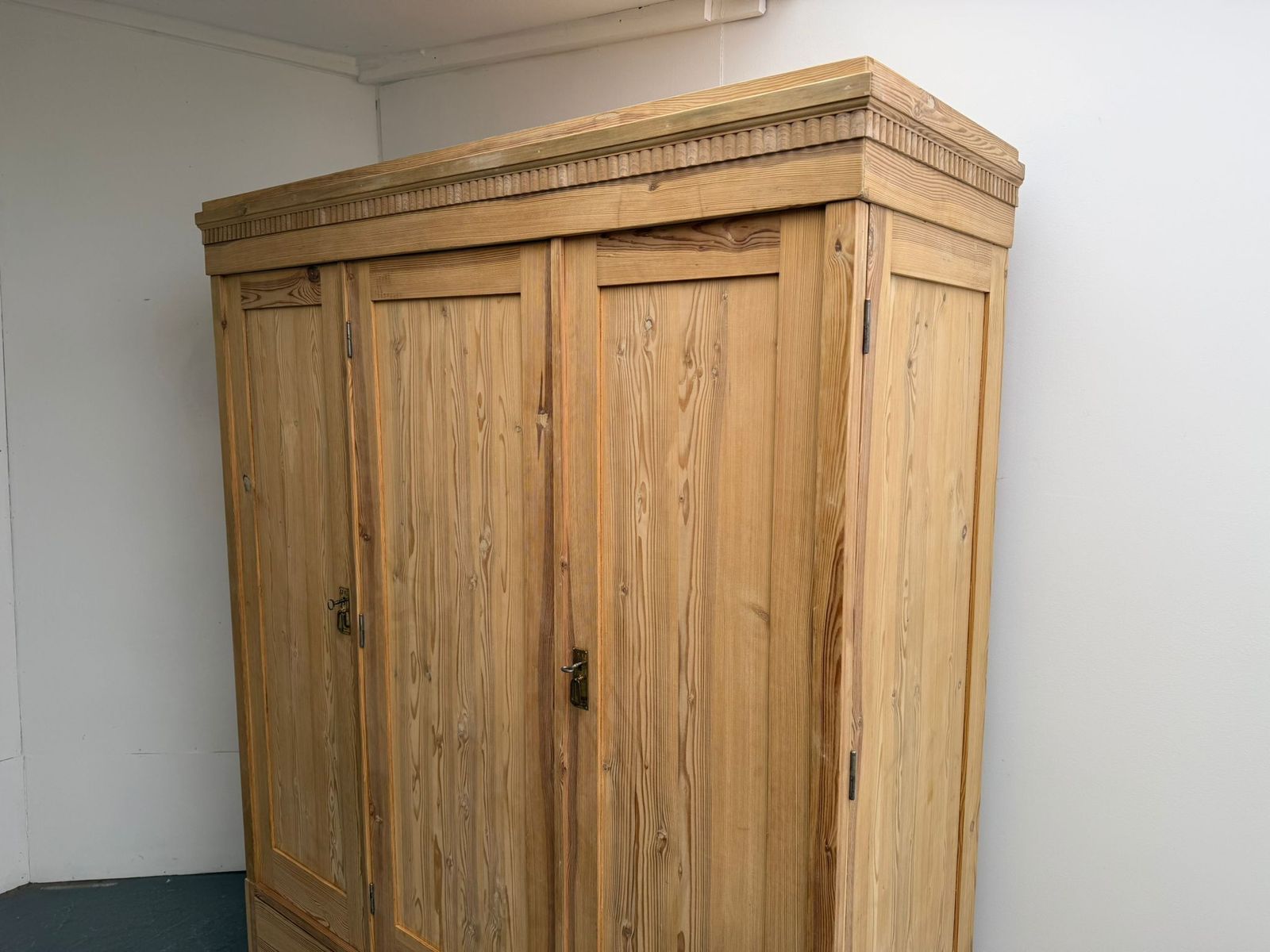 A Superb Large Antique Pine Triple Knockdown Wardrobe To Paint /Wax photo furniture