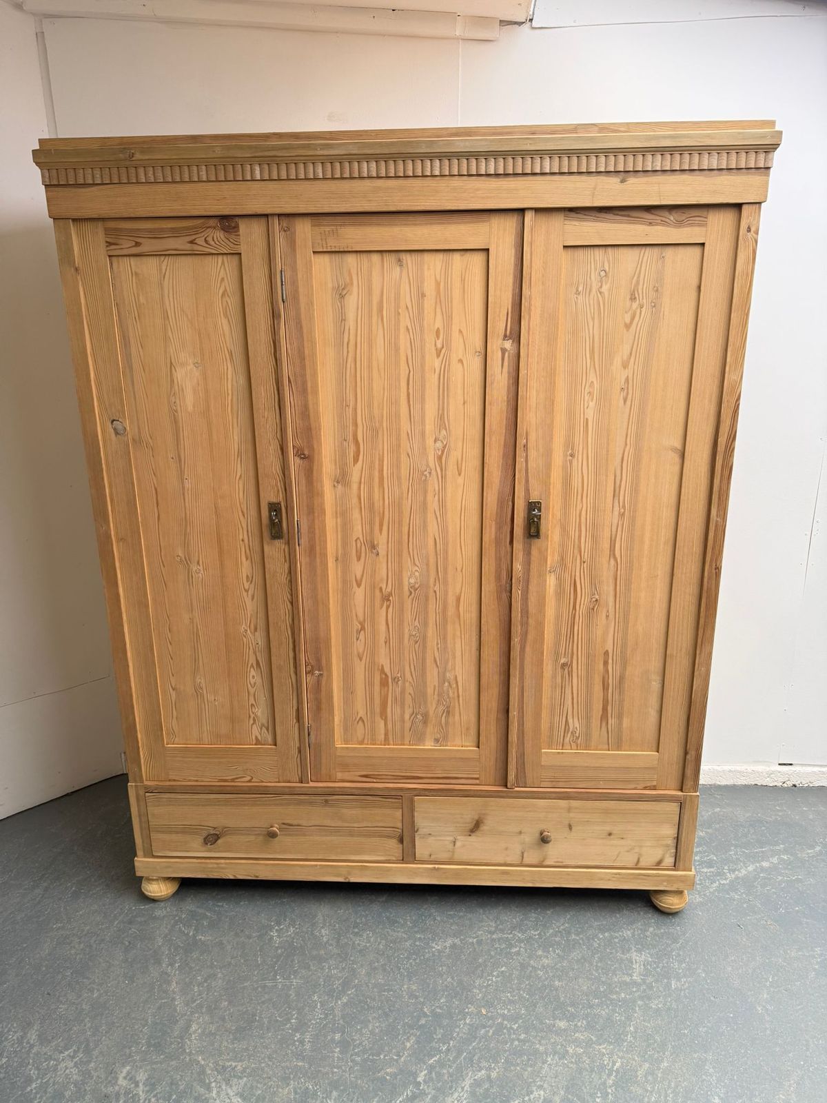 A Superb Large Antique Pine Triple Knockdown Wardrobe To Paint /Wax photo for sale