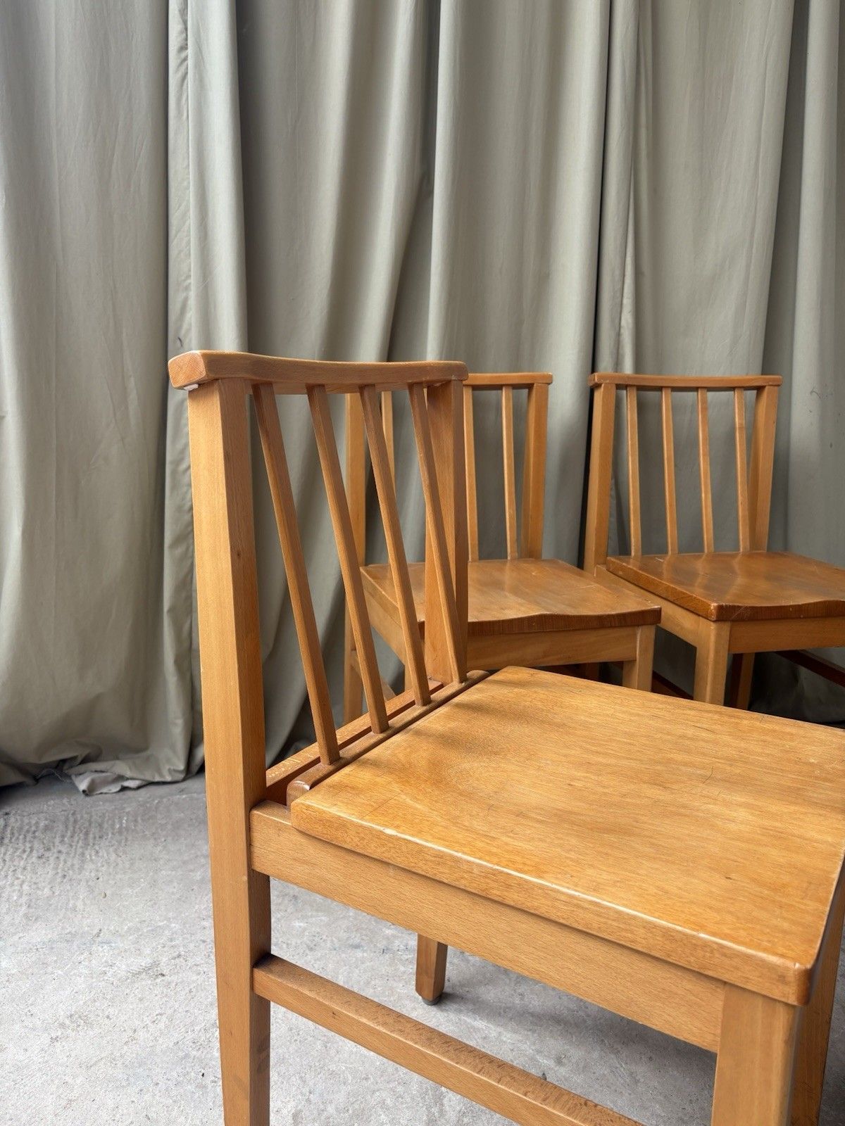 Vtg Mid Century Set Of 4 Solid Beech Church Dining Chairs Scandi Danish R1180 photo 225.0