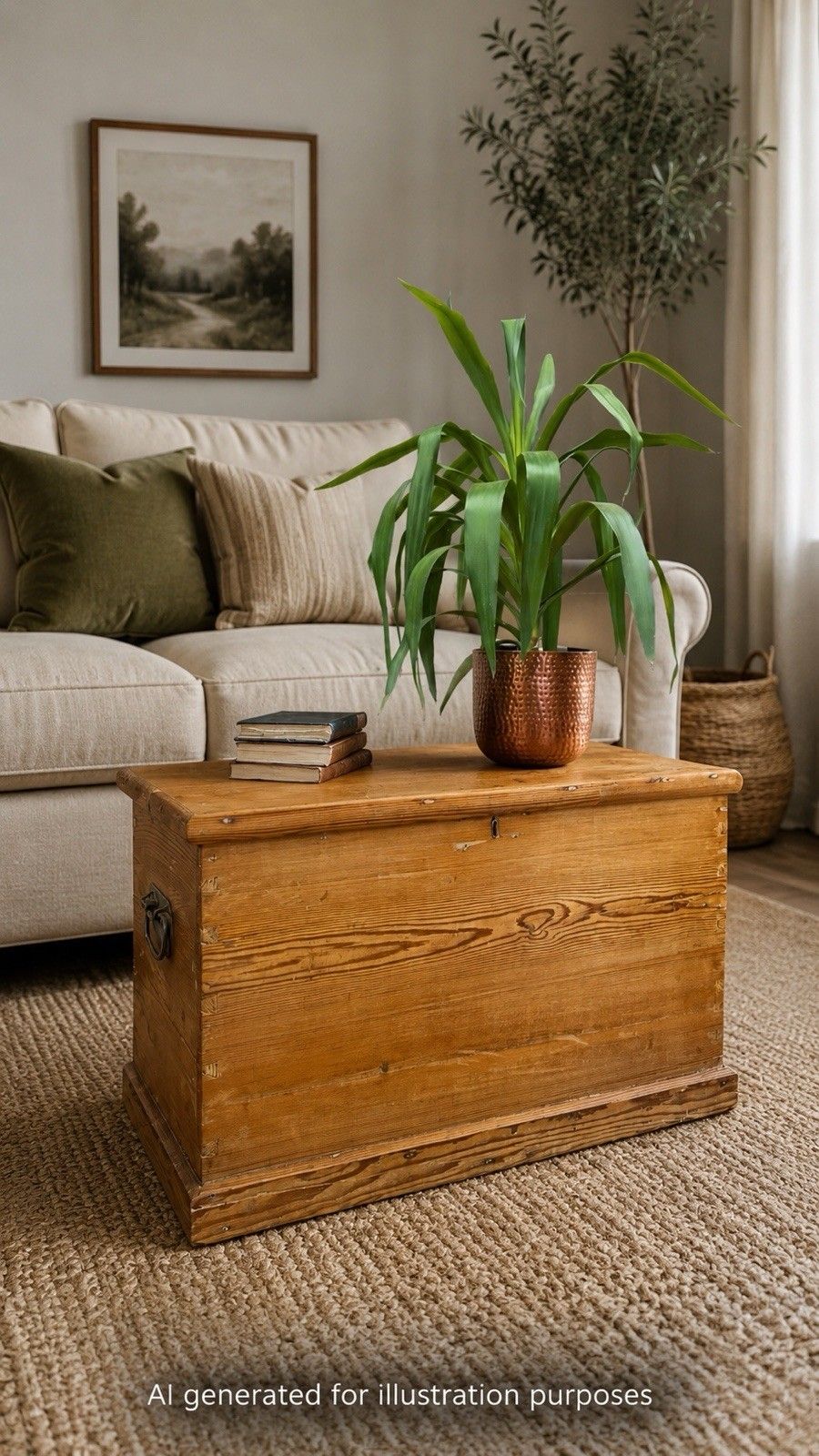 photo for sale Antique Old Pine Storage Chest Blanket Box Coffee Table Trunk Bedroom Storage