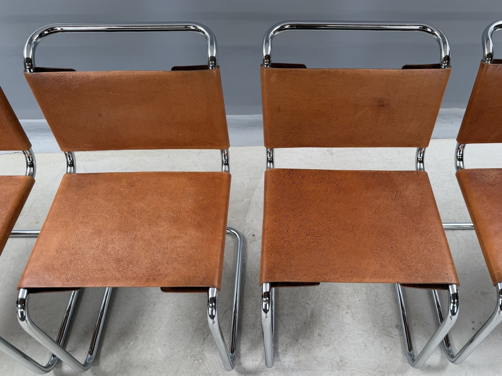 6 Dining Chairs Mart Stam Marcel Breuer S33 Set Of Six Chrome Tan Brown Cognac Leather Cantilever Bauhaus 6 Mid Century Dining Chairs photo 5495.0
