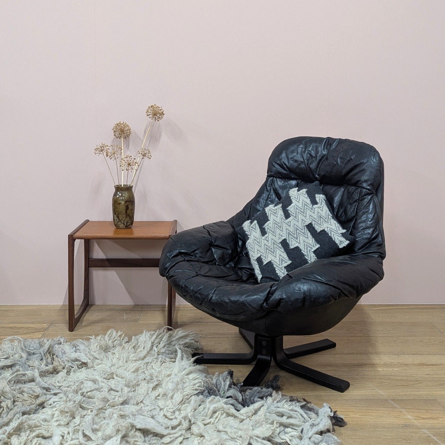Original Midcentury Danish Leather Swivel Chair By Bramin