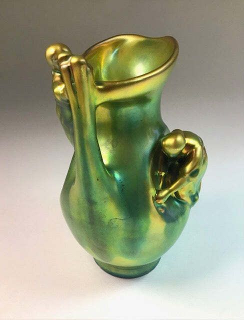 Zsolnay Vase, Art Nouveau, Luminescent Green photo vintage
