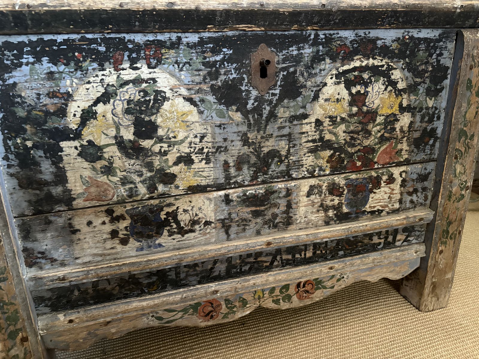 Antique French Folk Art Painted Chest