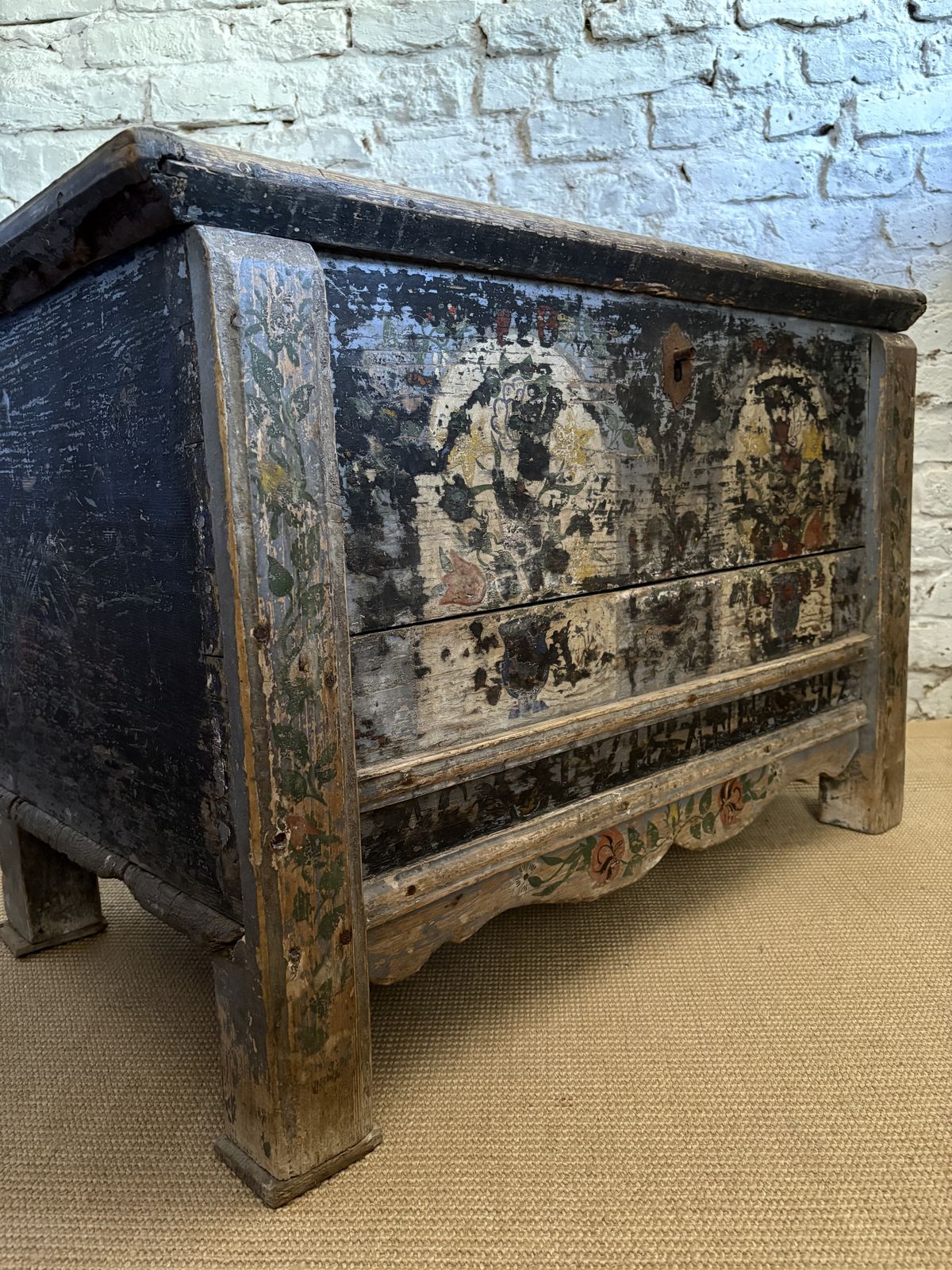 Antique French Folk Art Painted Chest photo for sale