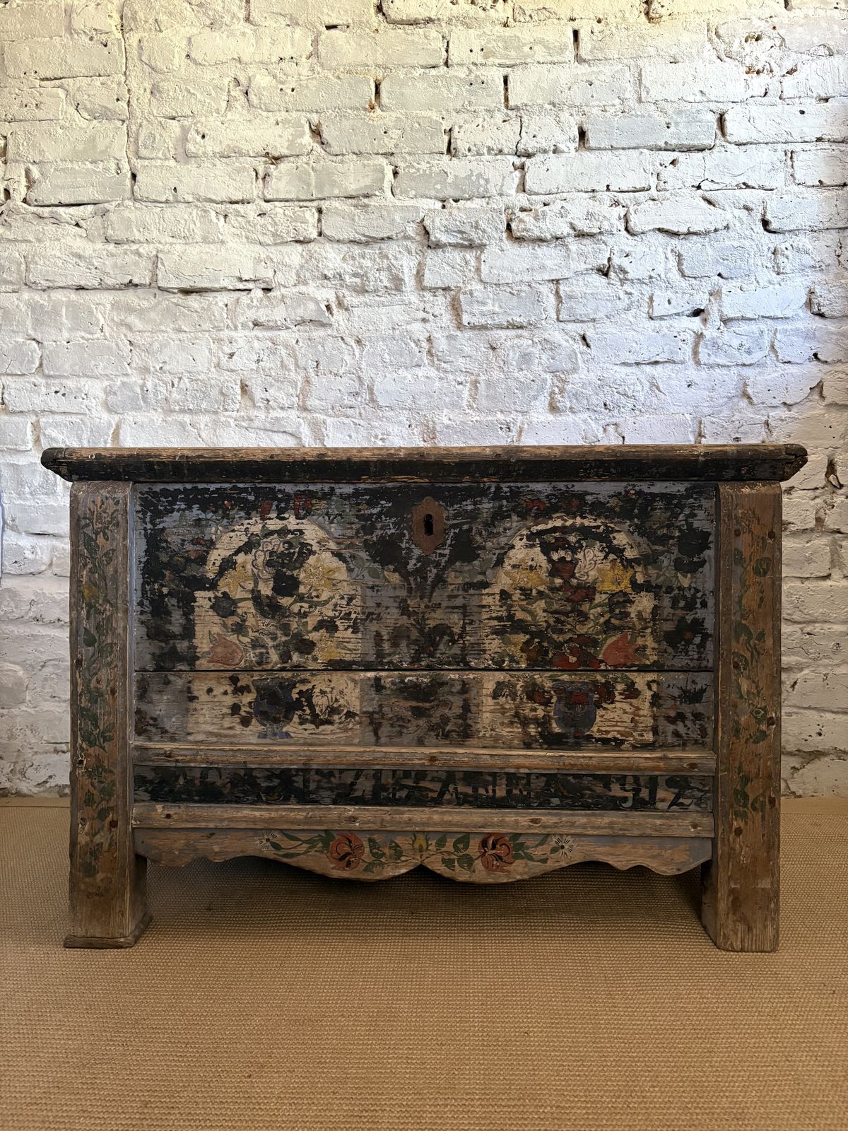 Antique French Folk Art Painted Chest photo Furniture