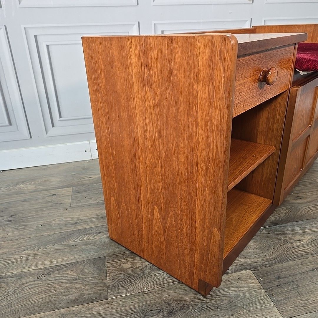Vintage Nathan Telephone Seat Teak Cabinet Hall Bench Unit Seat Retro Squares photo for sale