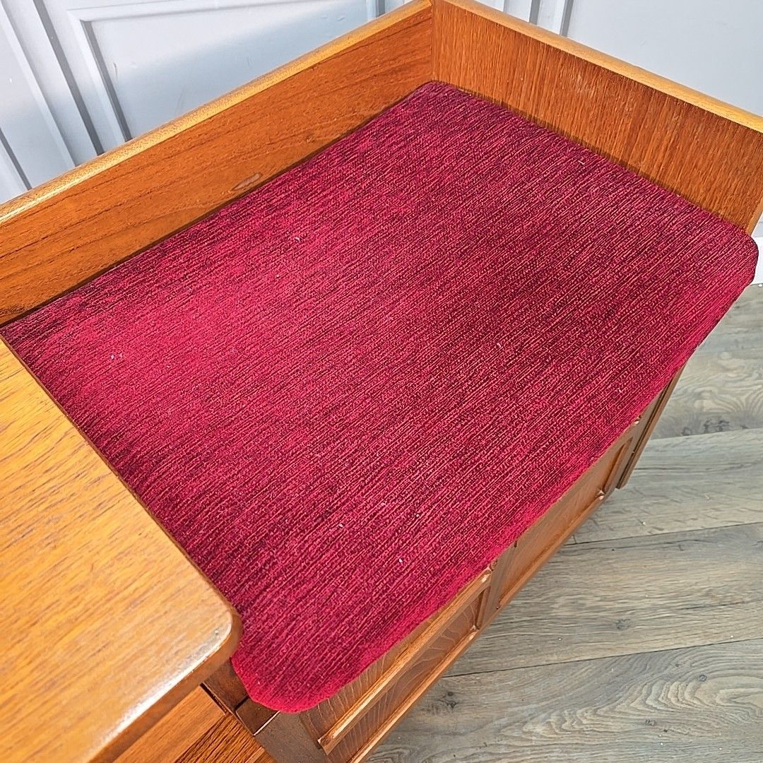 Vintage Nathan Telephone Seat Teak Cabinet Hall Bench Unit Seat Retro Squares photo vinterior
