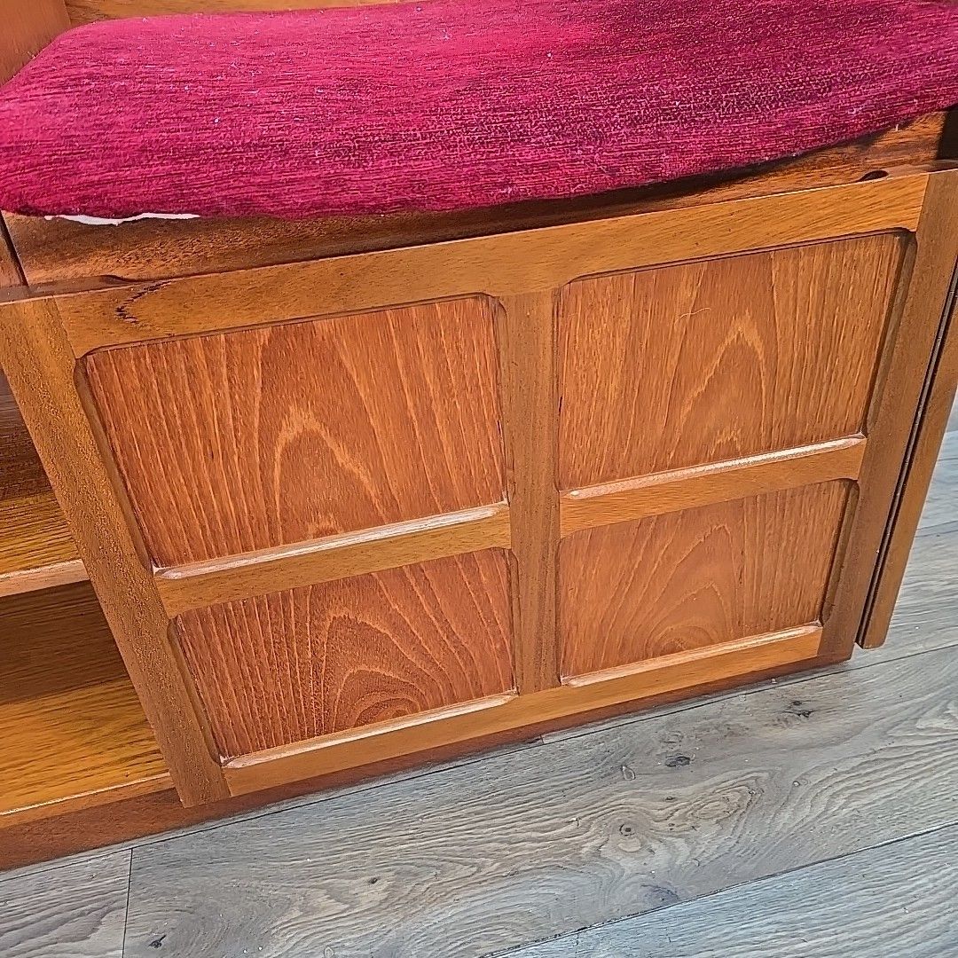 photo for sale Vintage Nathan Telephone Seat Teak Cabinet Hall Bench Unit Seat Retro Squares