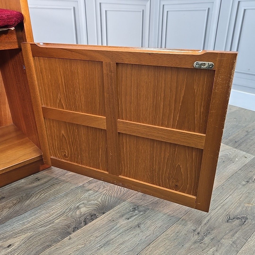 Furniture Vintage Nathan Telephone Seat Teak Cabinet Hall Bench Unit Seat Retro Squares photo