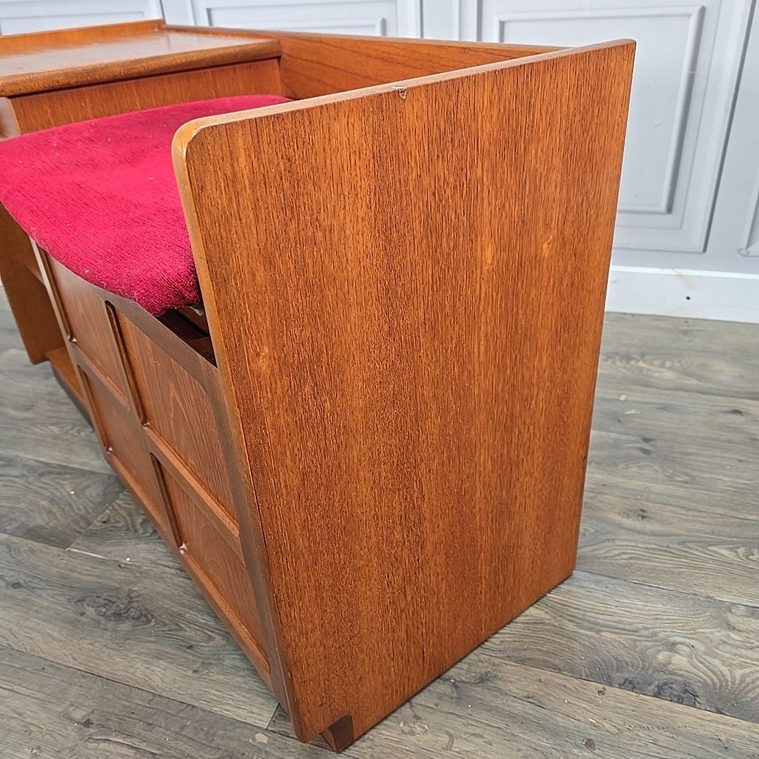 photo buy Vintage Nathan Telephone Seat Teak Cabinet Hall Bench Unit Seat Retro Squares