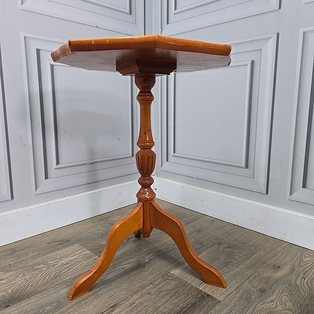 Antique Side Wine Table Turned Pedestal Leg Plant Stand Leather Vintage Wooden photo for sale
