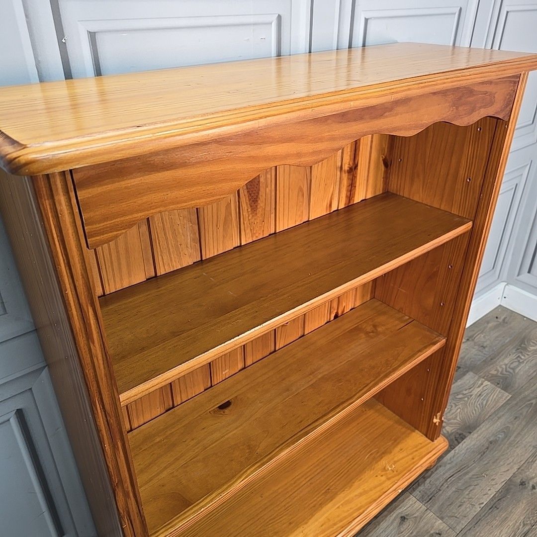 Retro Low Wooden Bookcase 3 Shelf / Shelves Country Farmhouse Vintage Solid Pine photo Furniture