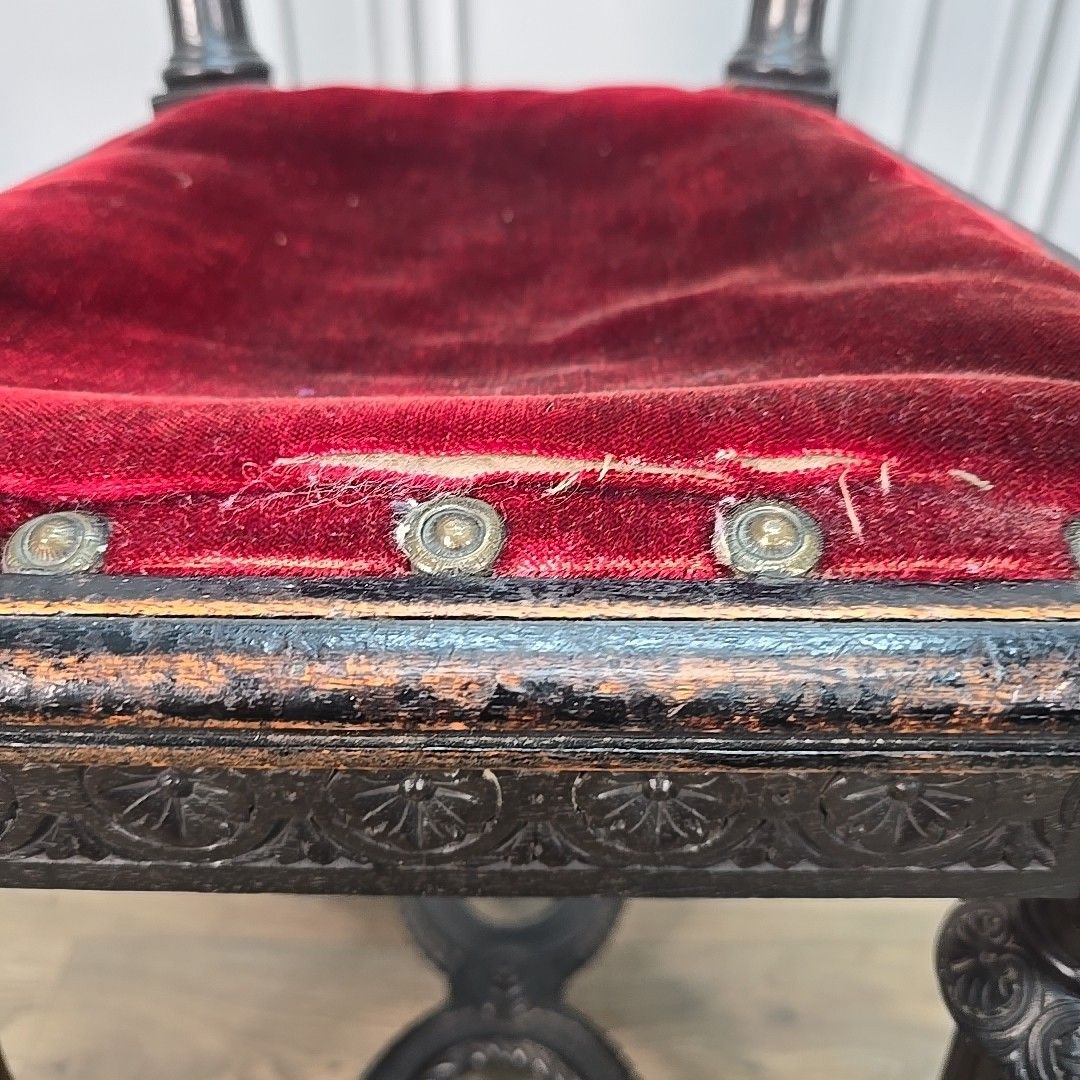 photo for sale Antique Victorian Bedroom Chair Carved Ebonised Side – Renaissance Style Wooden