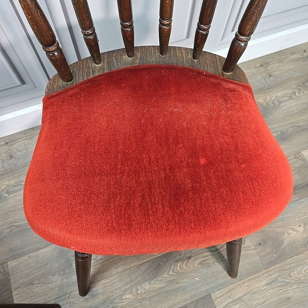Vintage Pair Pub Chairs 2 Turned Wooden Upholstered Lounge Dining Seats Retro photo vinterior