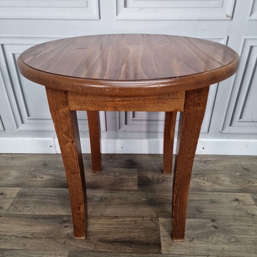 Retro Vintage Oak Table Wooden Occasional Round Hall Side Lamp Pub Cafe Rustic photo 90.0
