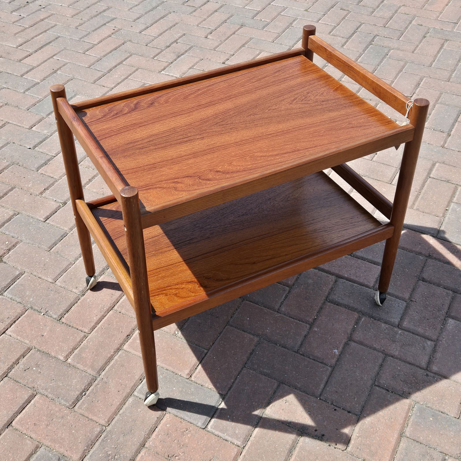 Mid Century Solid Teak Serving Trolley Tea Or Bar Cart On Castors Wooden