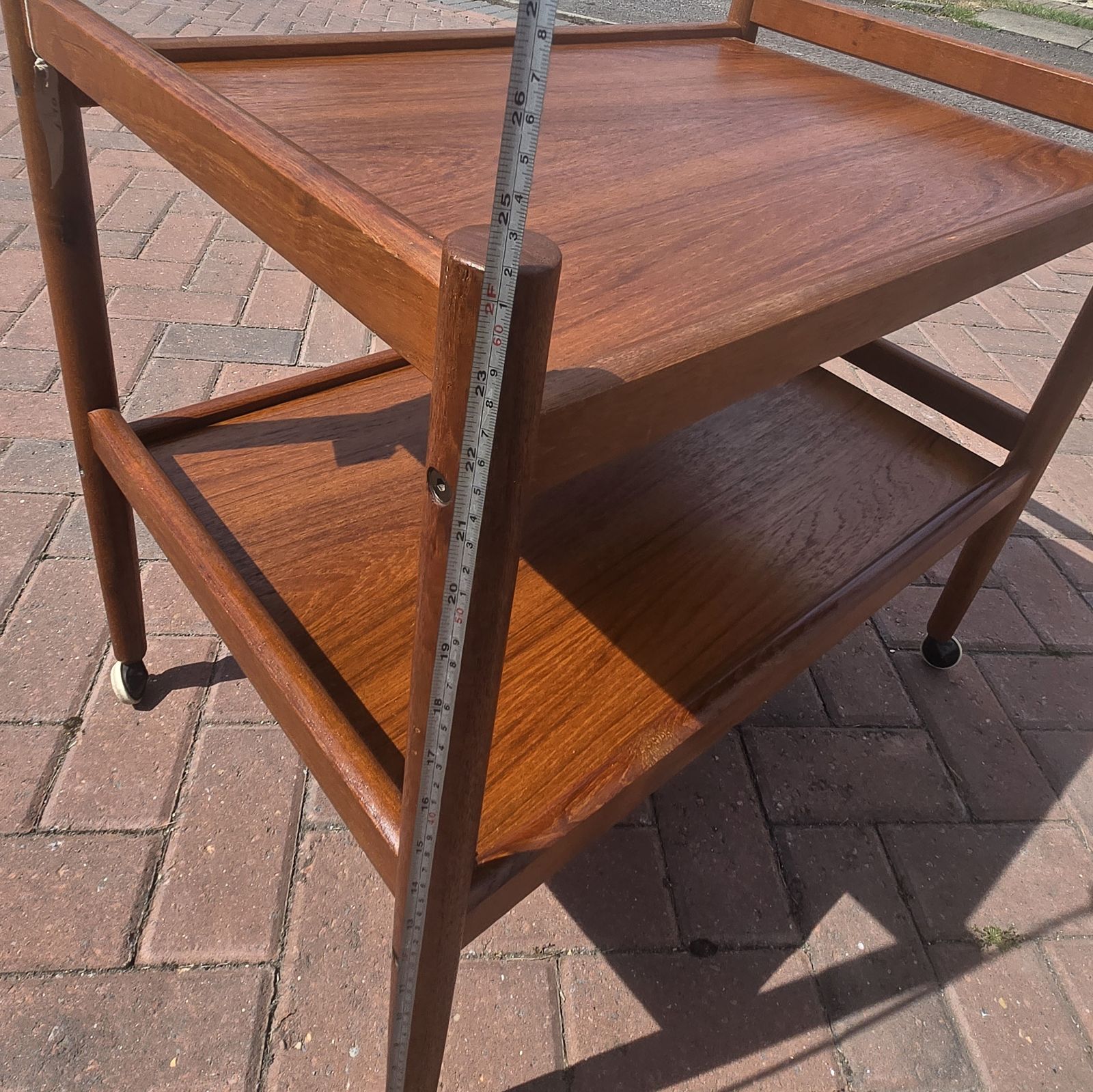 photo furniture Mid Century Solid Teak Serving Trolley Tea Or Bar Cart On Castors Wooden