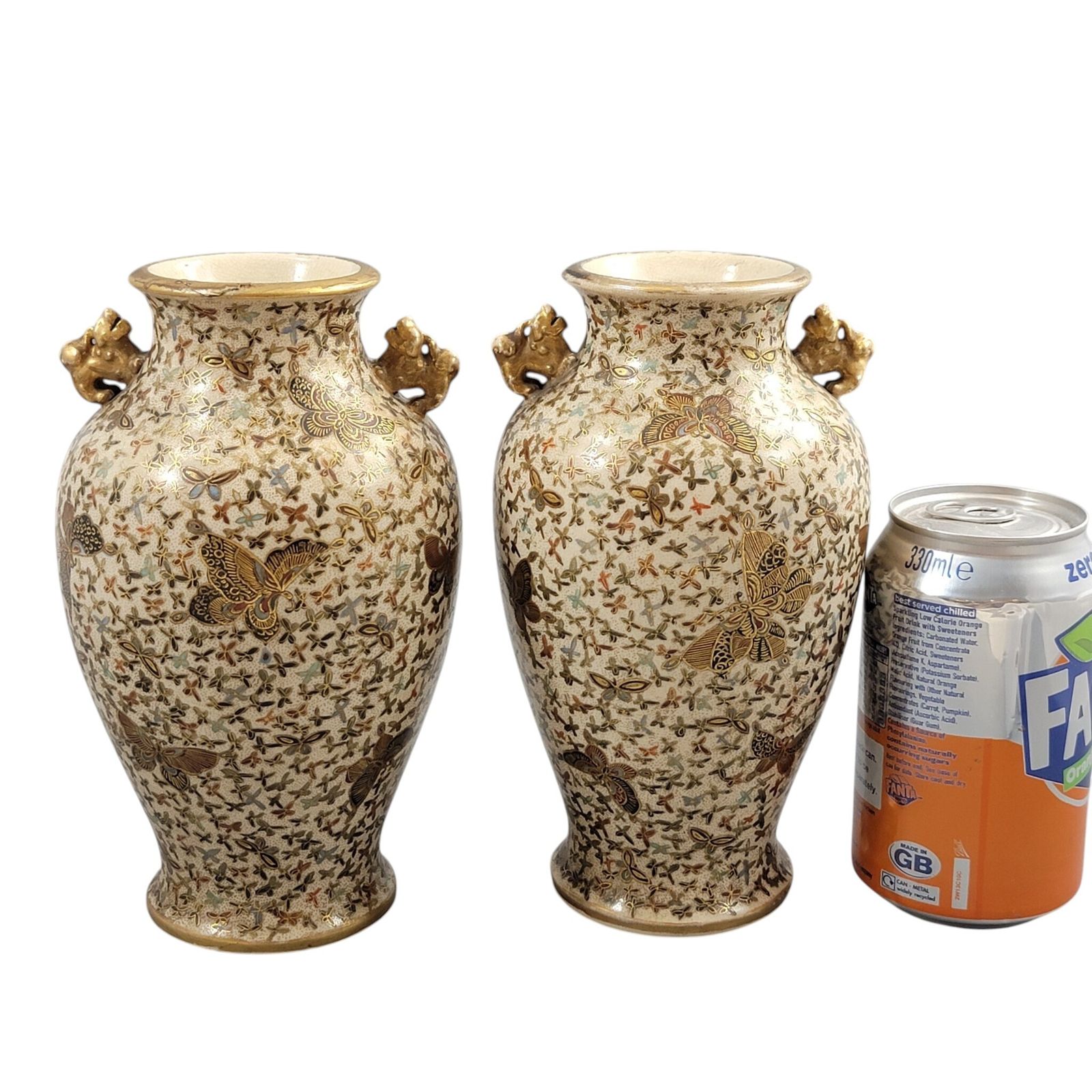 1500.0 Pair Of Japanese Satsuma Thousand Butterflies Vases, Signed Kinzan, Meiji Period photo