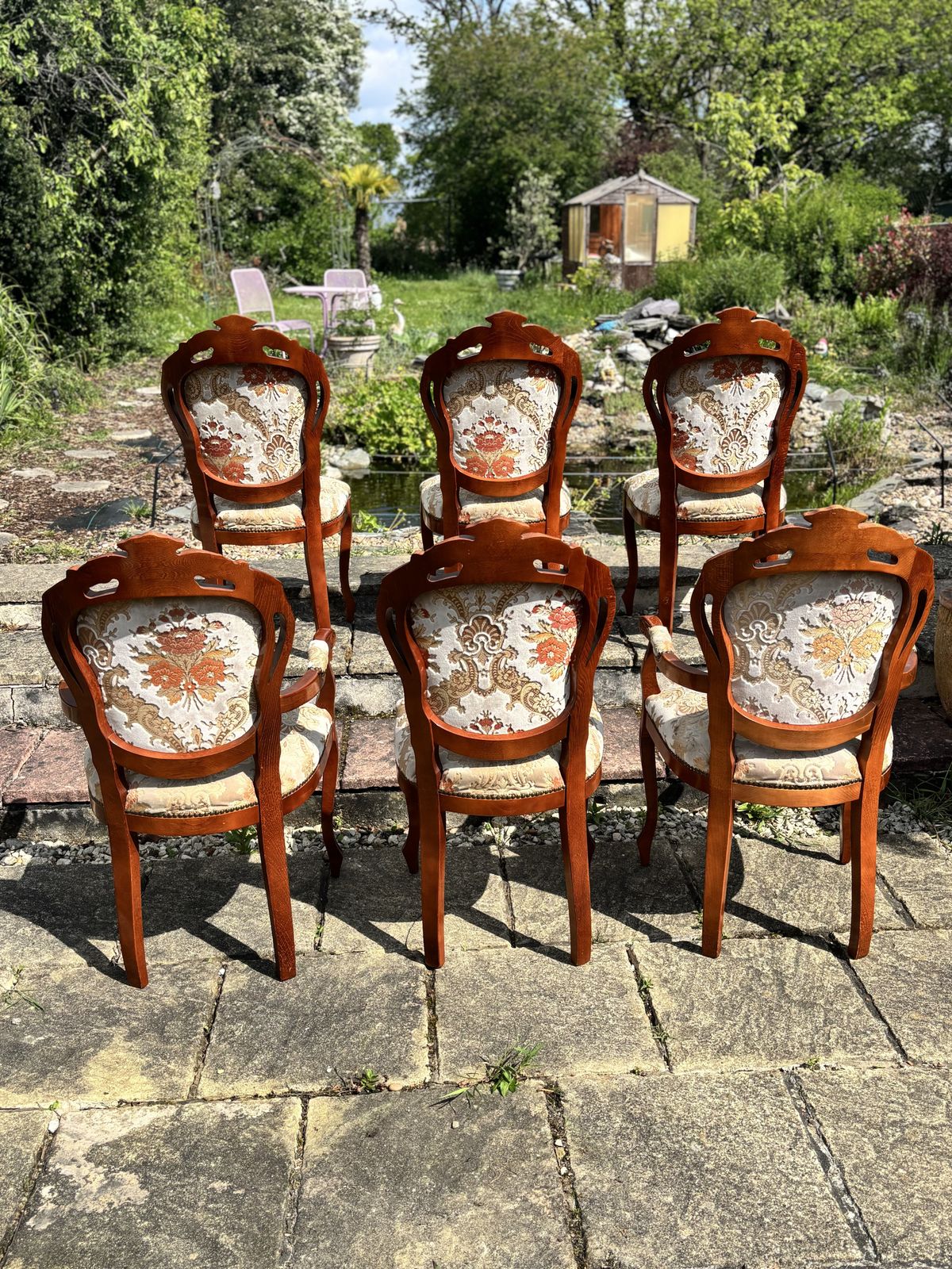 Set Of 6 Vintage Walnut French Louis XV Revival Dining Chairs Including 2 Carvers photo 395.0