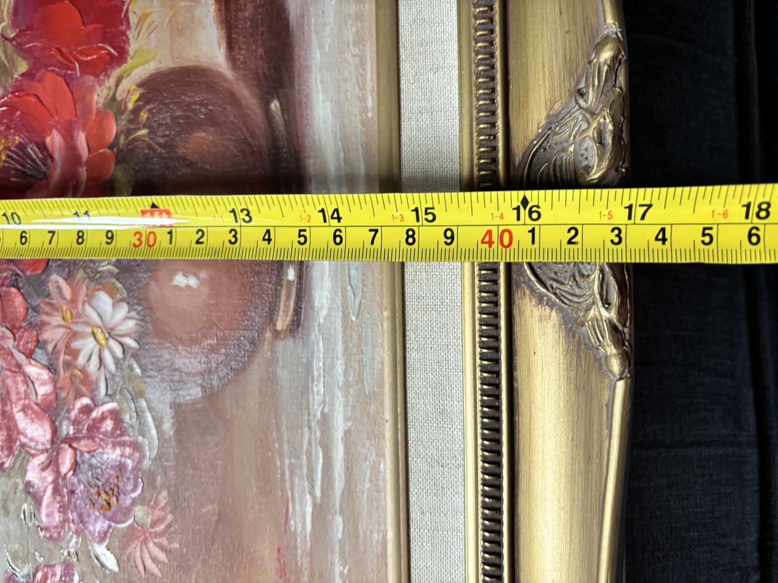 photo for sale Vintage Signed Floral Oil Painting By Sally Benson In Ornate Gold Frame