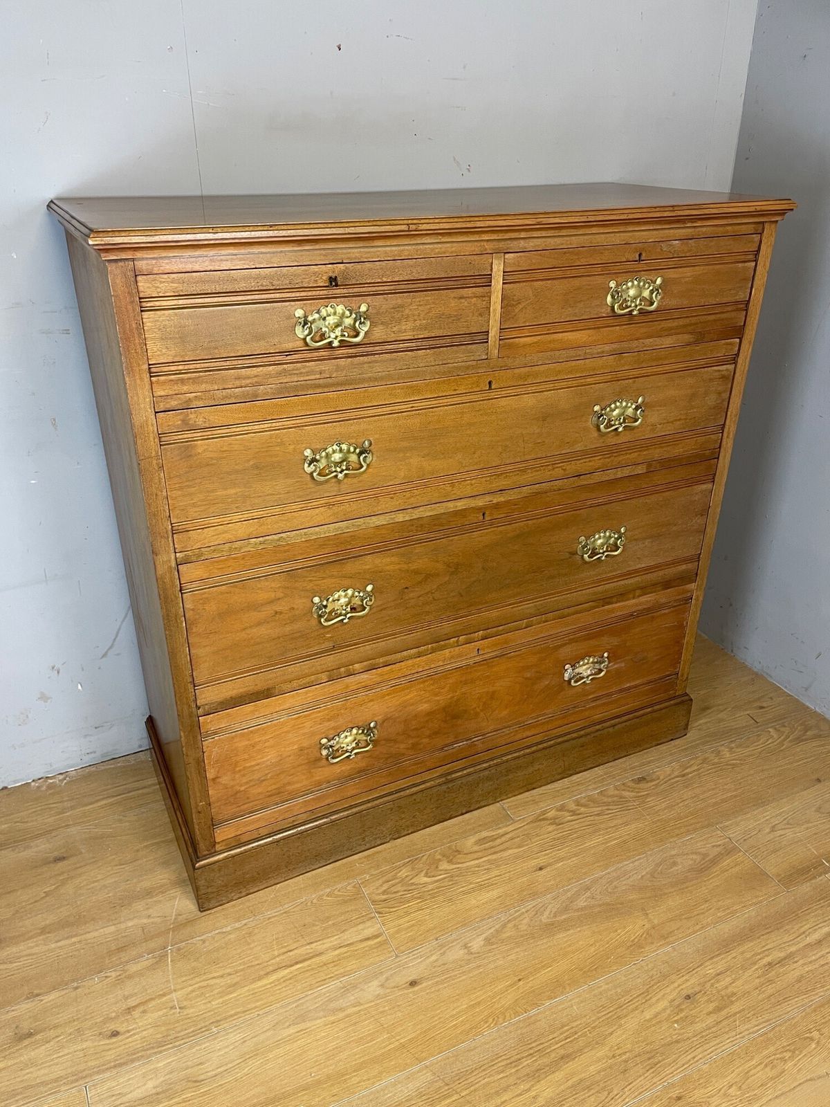 Furniture Arts And Crafts Solid Satin Walnut Four Height Chest Of Drawers photo