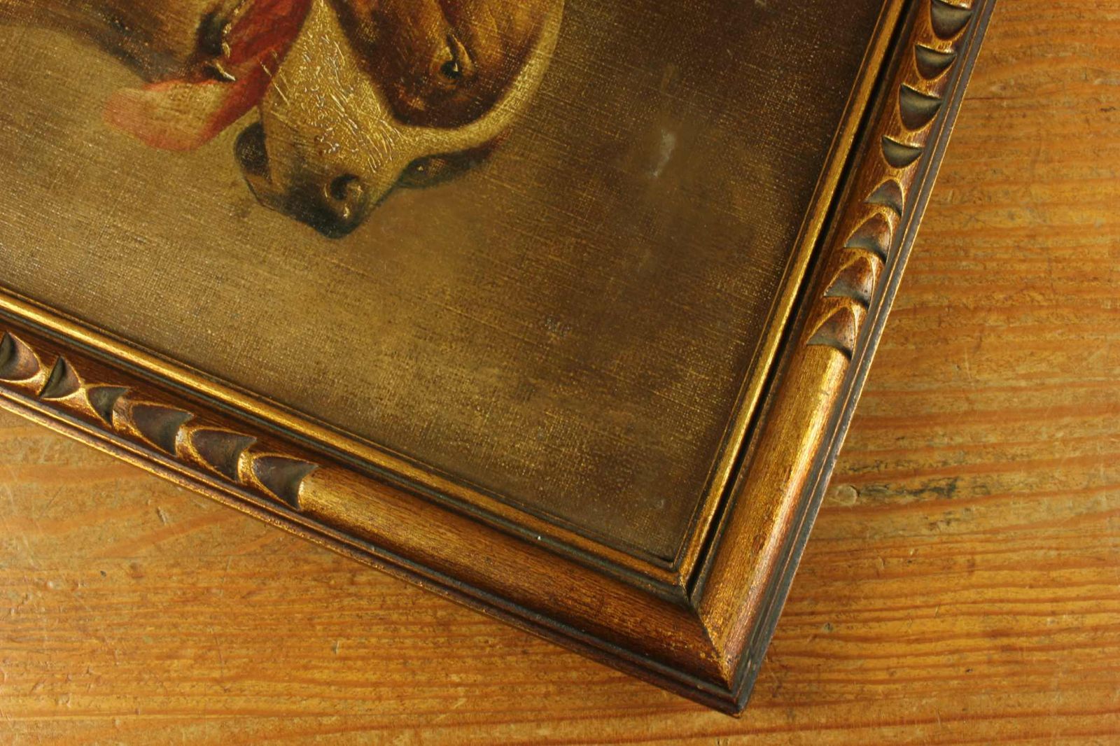 photo vintage Antique St Bernard Oil Painting. Framed Lm Webb Signed Dog Portrait. 1929.