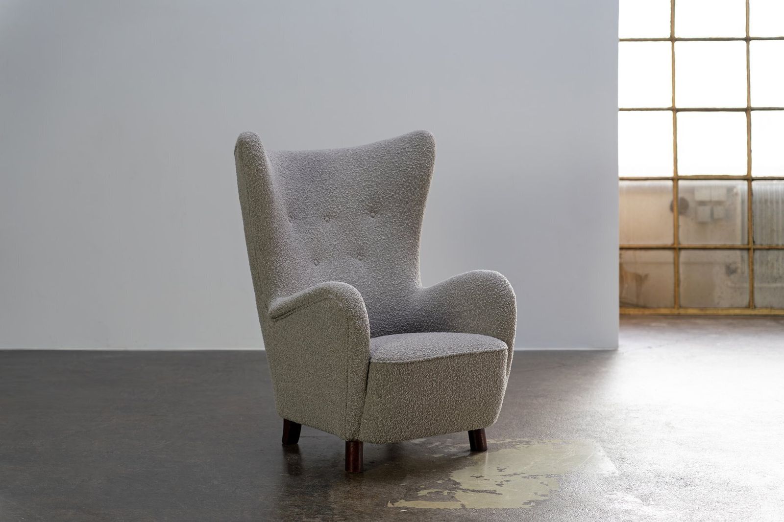 Vintage Wingback Chair In Bouclé Fabric From Mogens Lassen, Denmark, 1950s photo buy