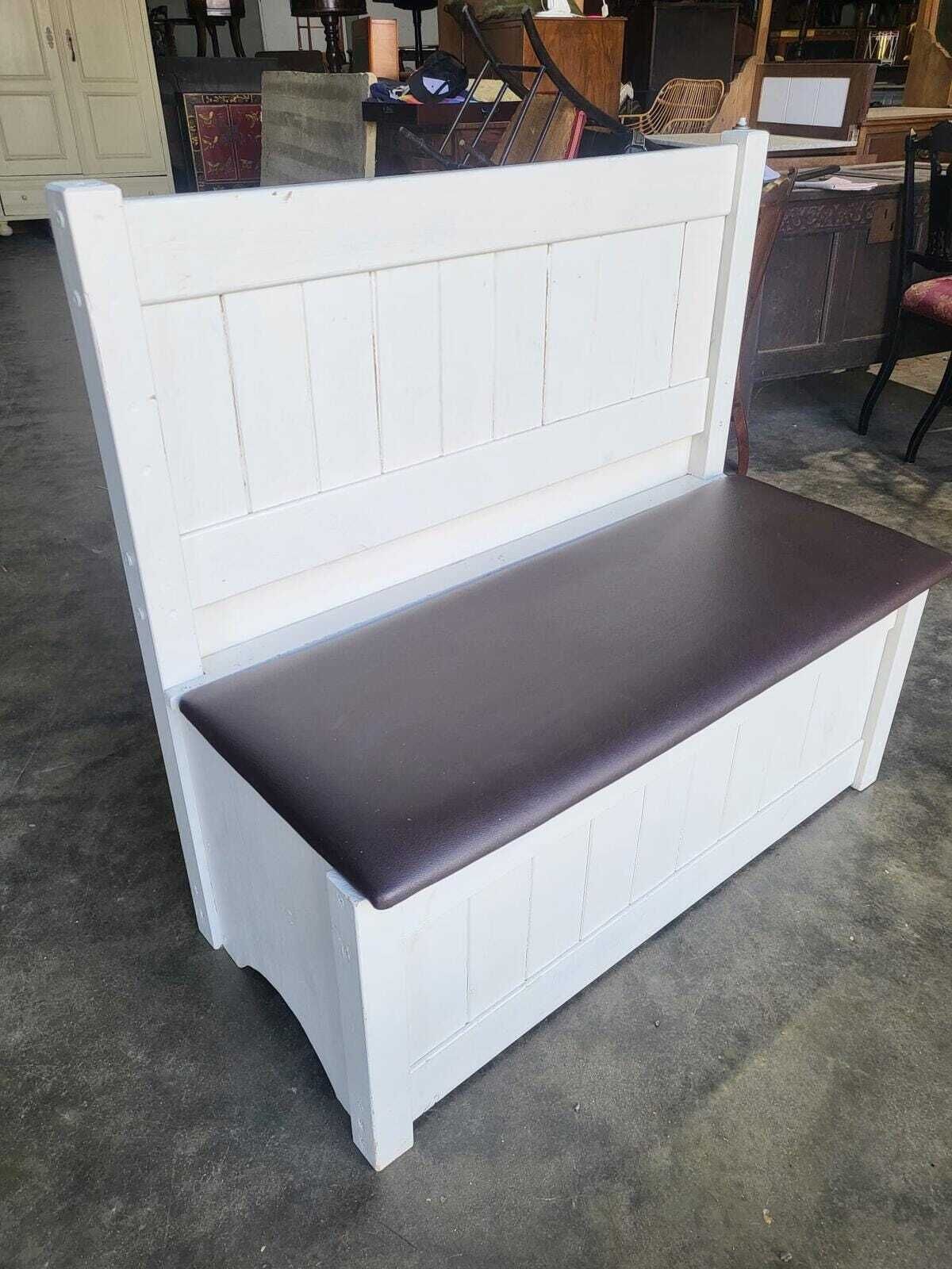 Small White High Back Storage Bench Hall Seat photo furniture