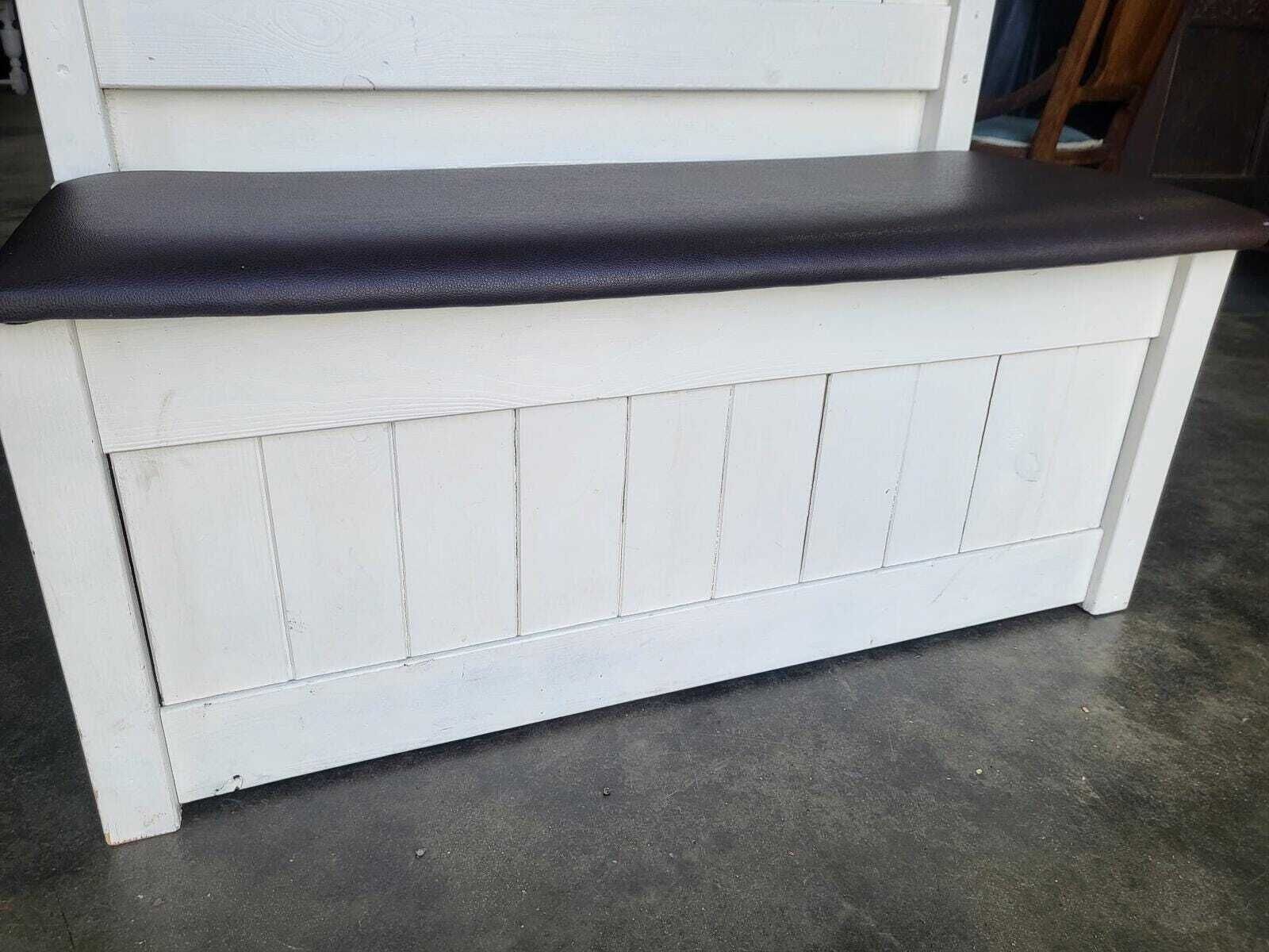 Small White High Back Storage Bench Hall Seat photo vintage