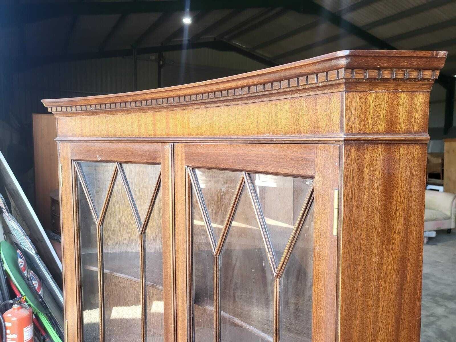 Antique Repro Large Mahogany Concave Glazed Corner Cabinet photo for sale