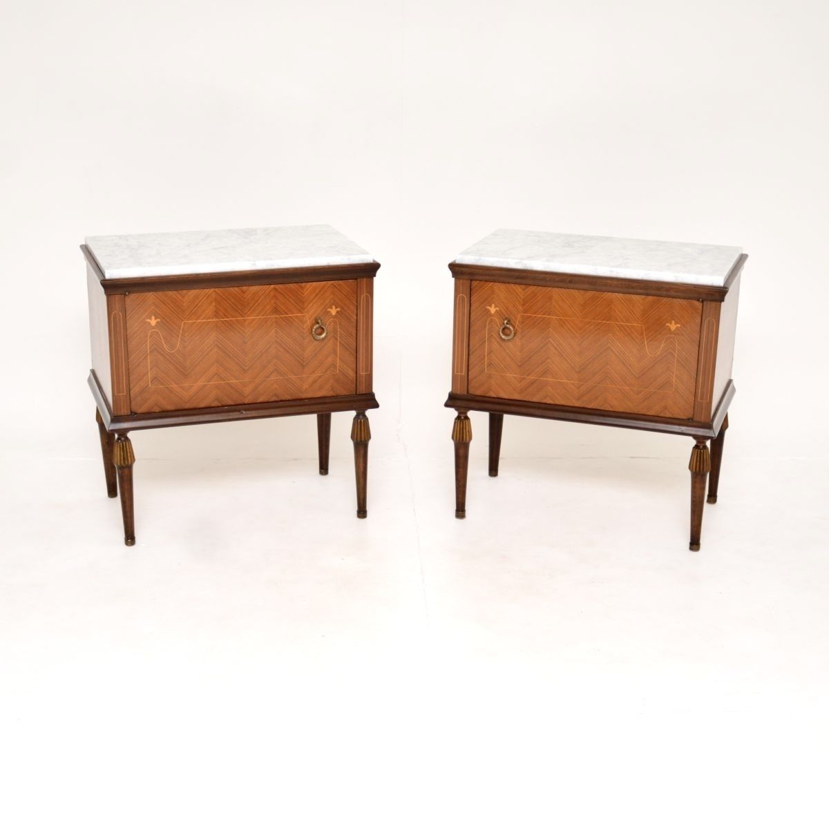 Pair Of Vintage Italian Marble Top Bedside Cabinets