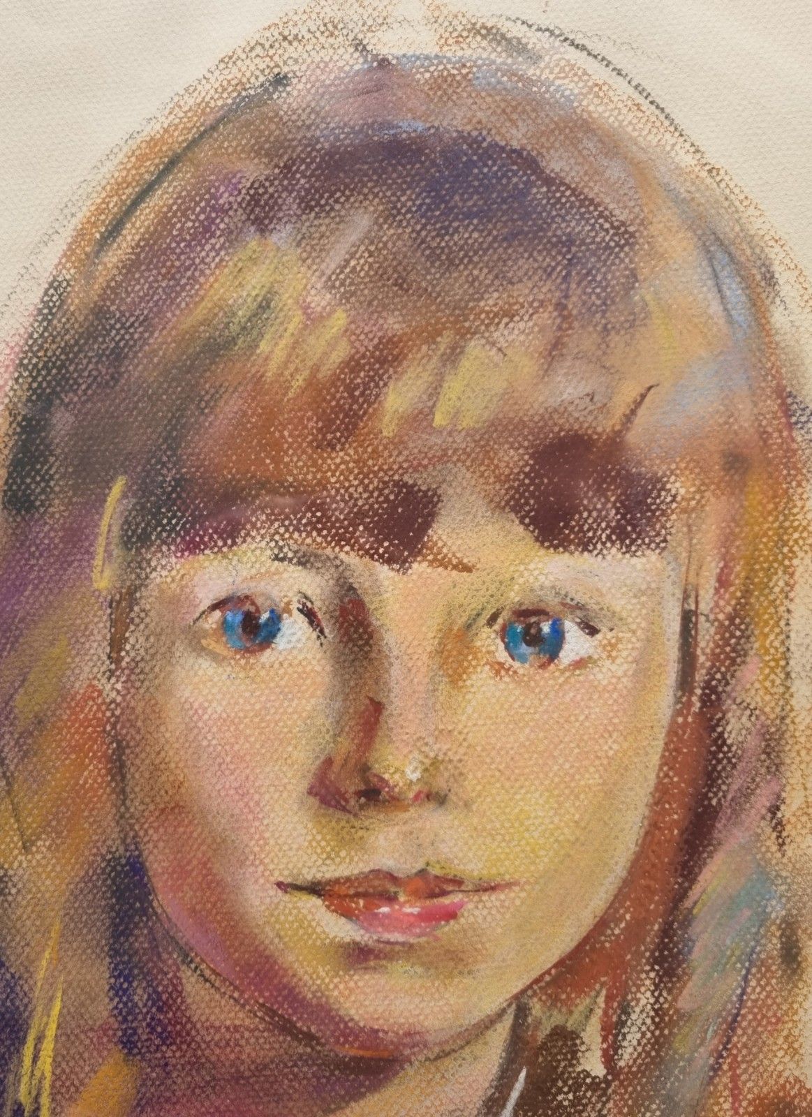 Large Vintage Portrait Pastel Drawing Of A Girl Framed Signed 1995 photo 80.0