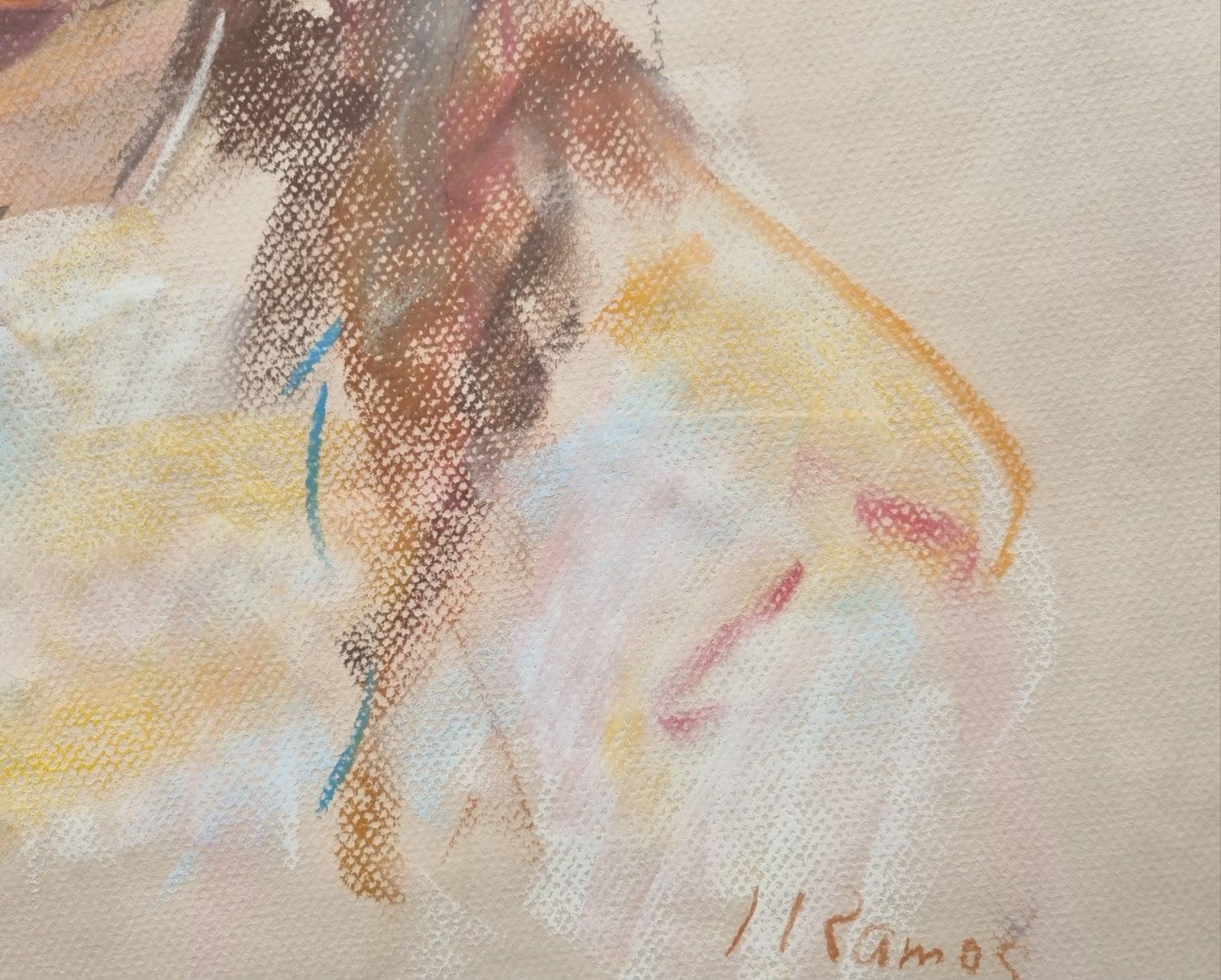 Art Large Vintage Portrait Pastel Drawing Of A Girl Framed Signed 1995 photo