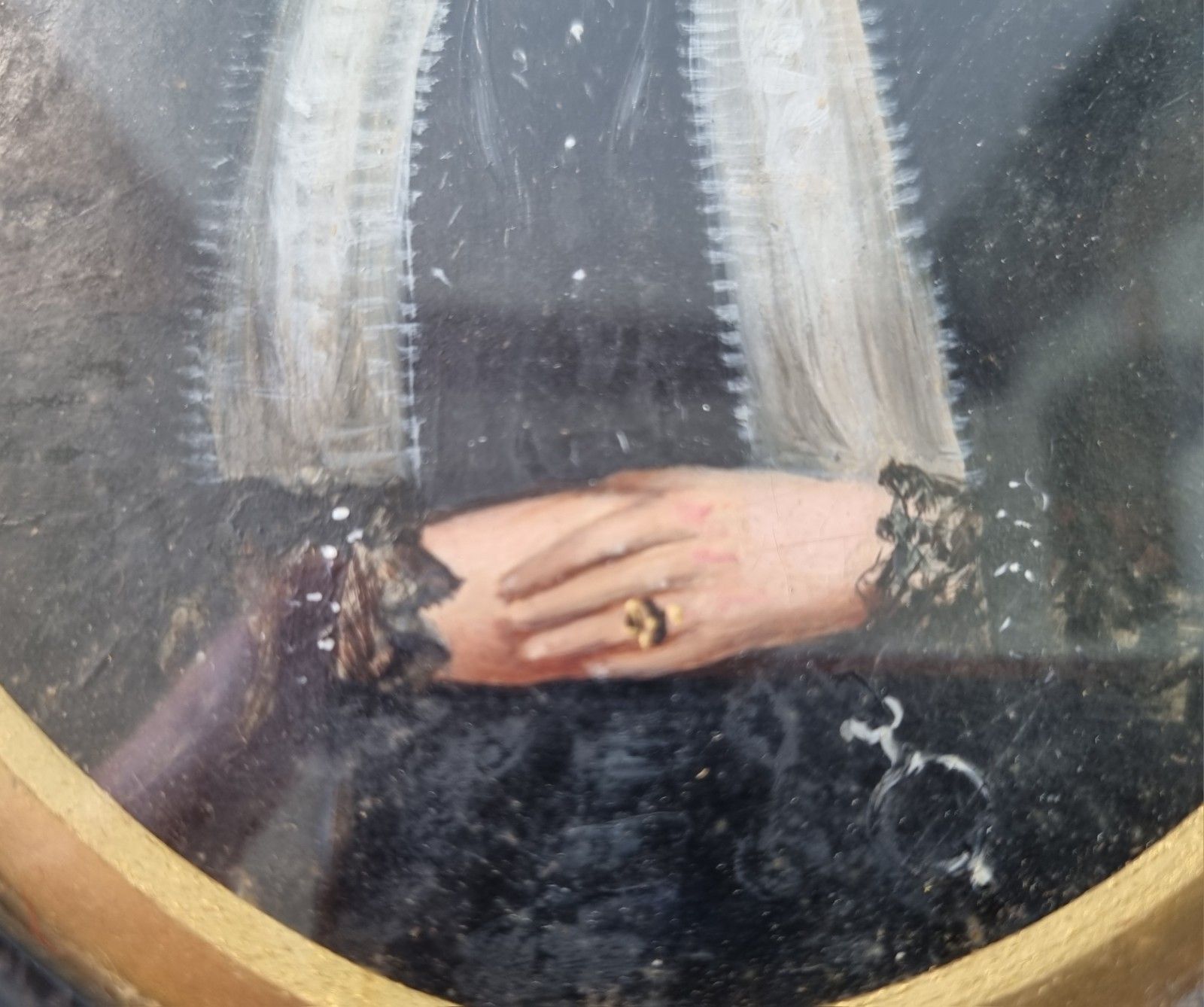 Small Antique 19th Century Oil Painting Portrait Woman Oval Framed 23.5cm X 20cm photo vinterior
