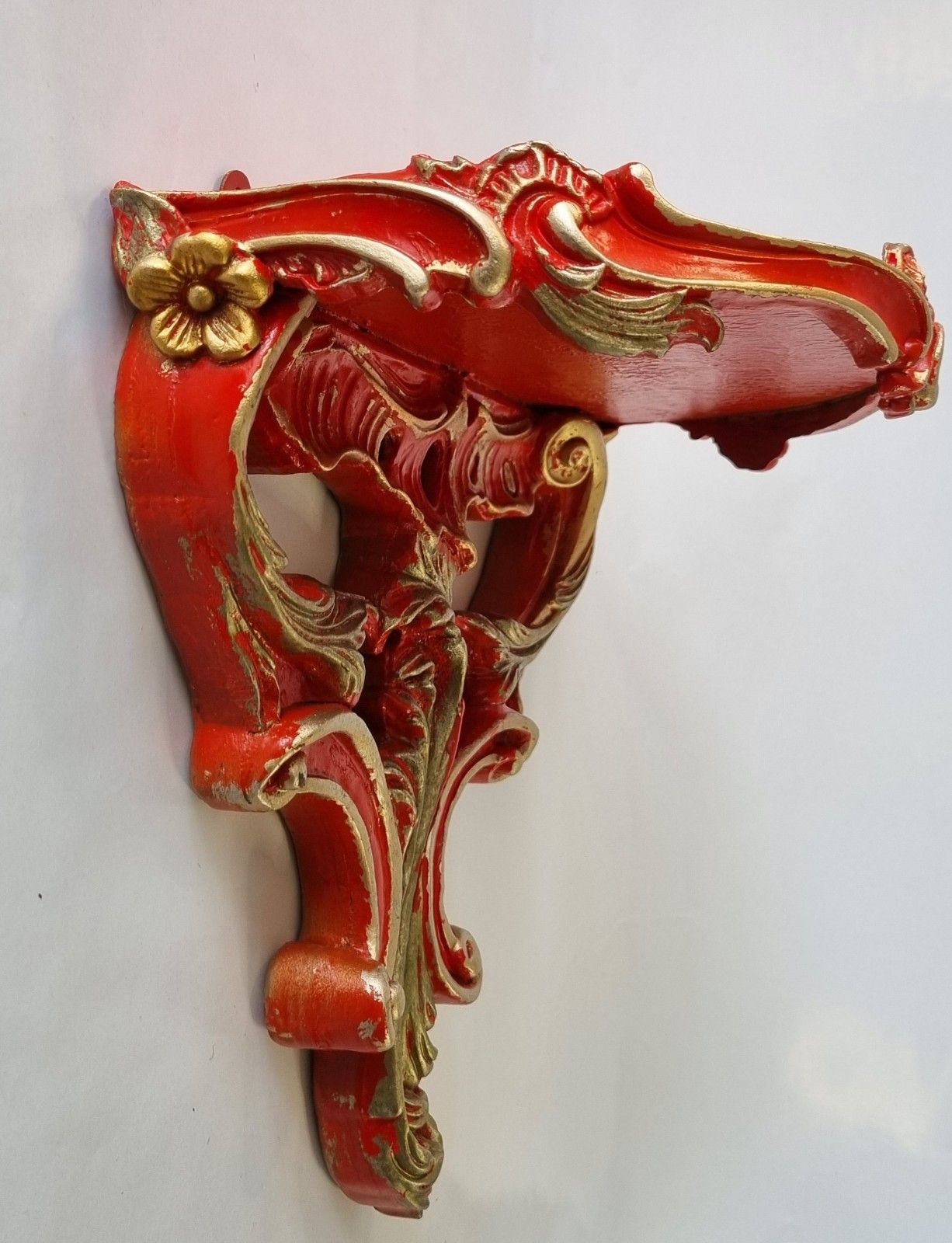 2 Vintage Astonea Ornate Wall Shelf Bracket Console  Gold Red Resin Rococo Style photo vinterior