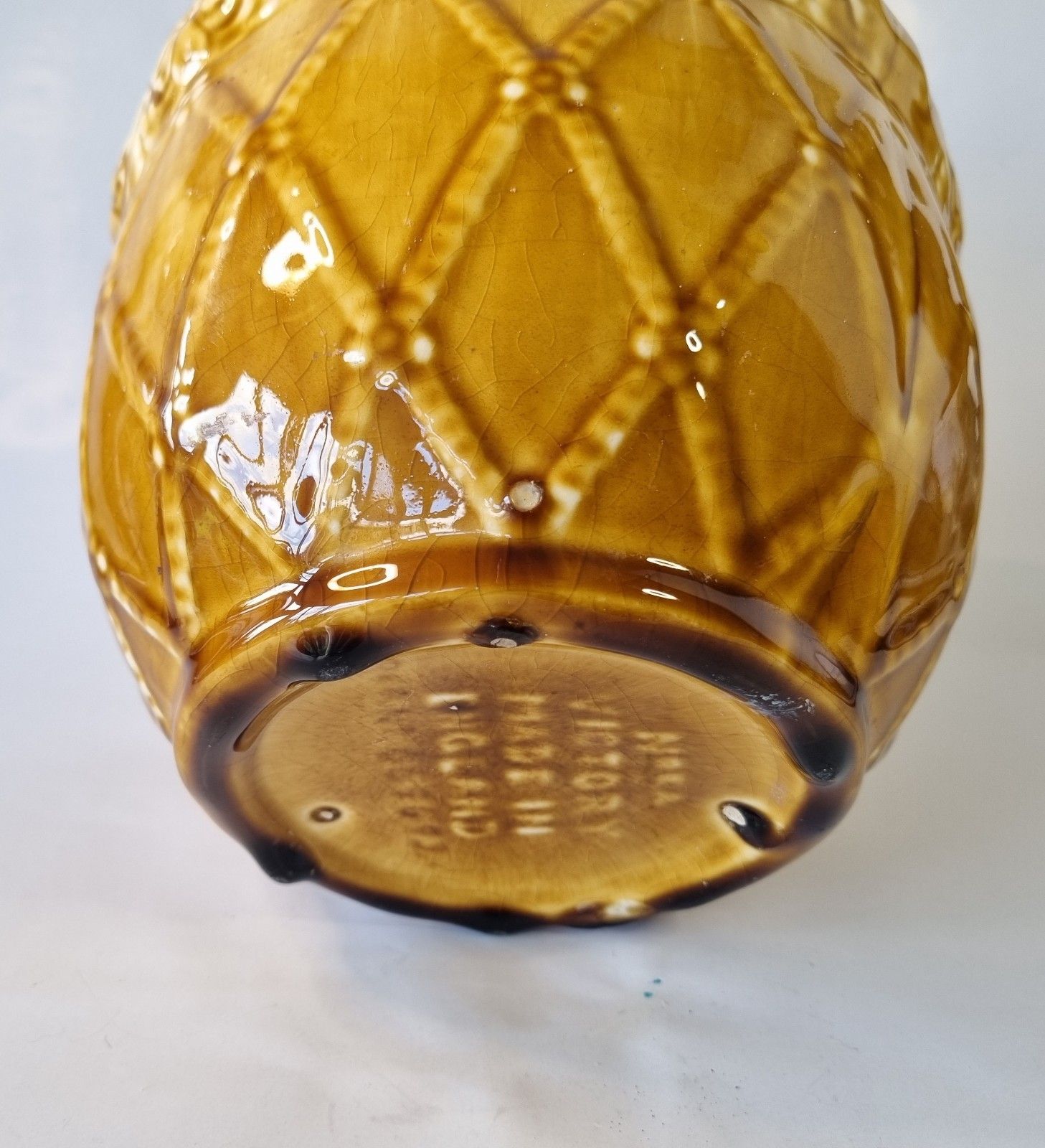 photo for sale Antique C1919 Medium Mustard Yellow Majolica Jardiniere Ornate Floral Plant Pot