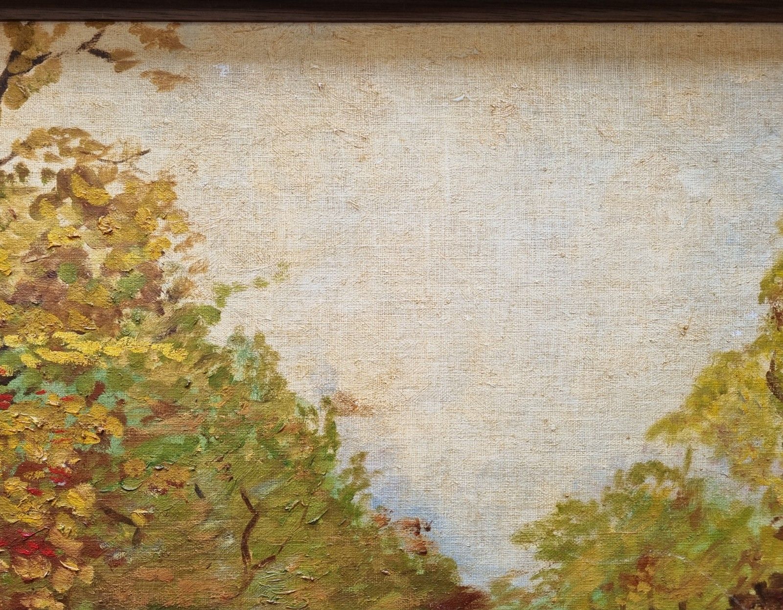 Vintage Framed Impressionist Style Oil Painting Riverside Trees Landscape Signed photo vintage