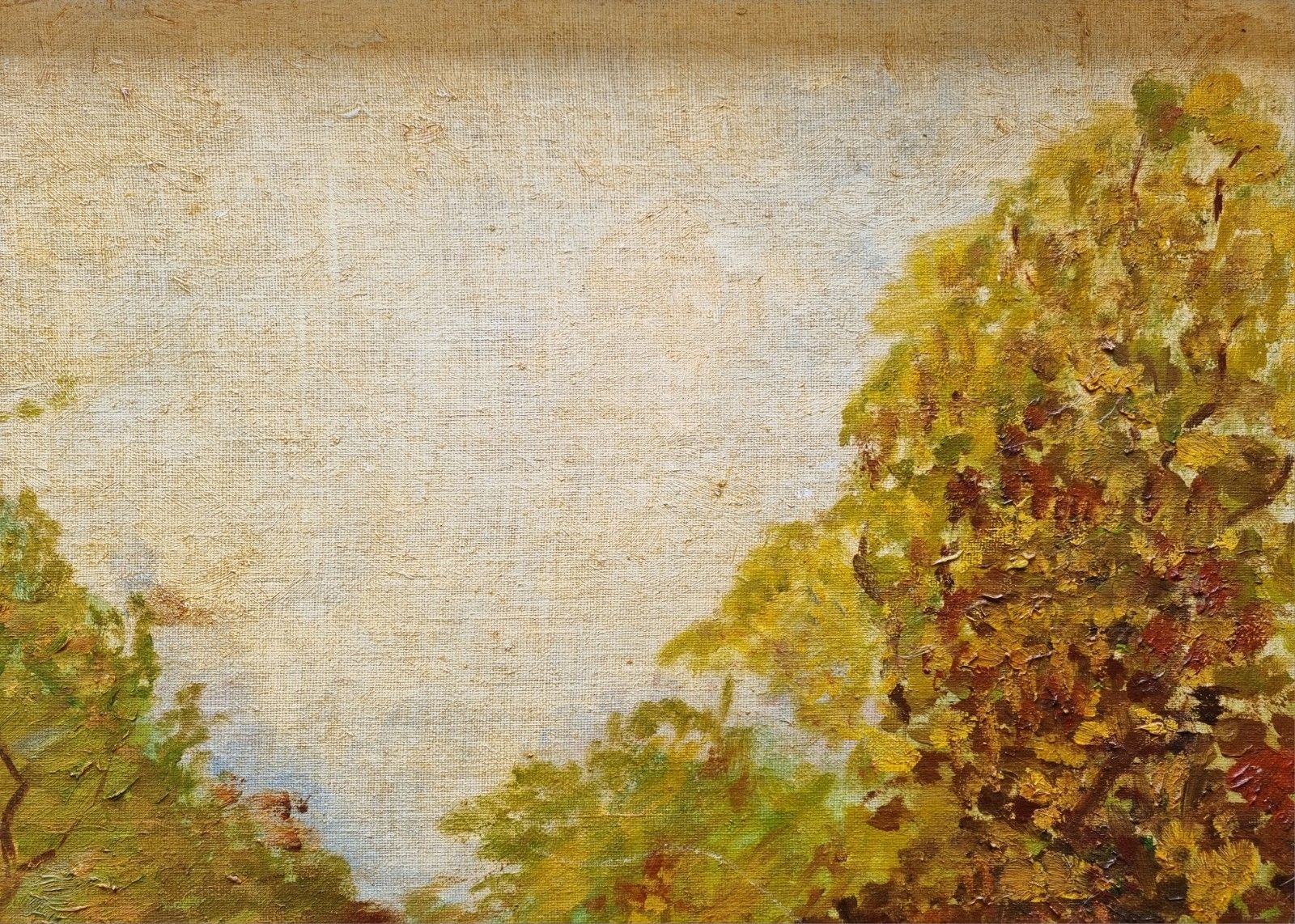 photo furniture Vintage Framed Impressionist Style Oil Painting Riverside Trees Landscape Signed