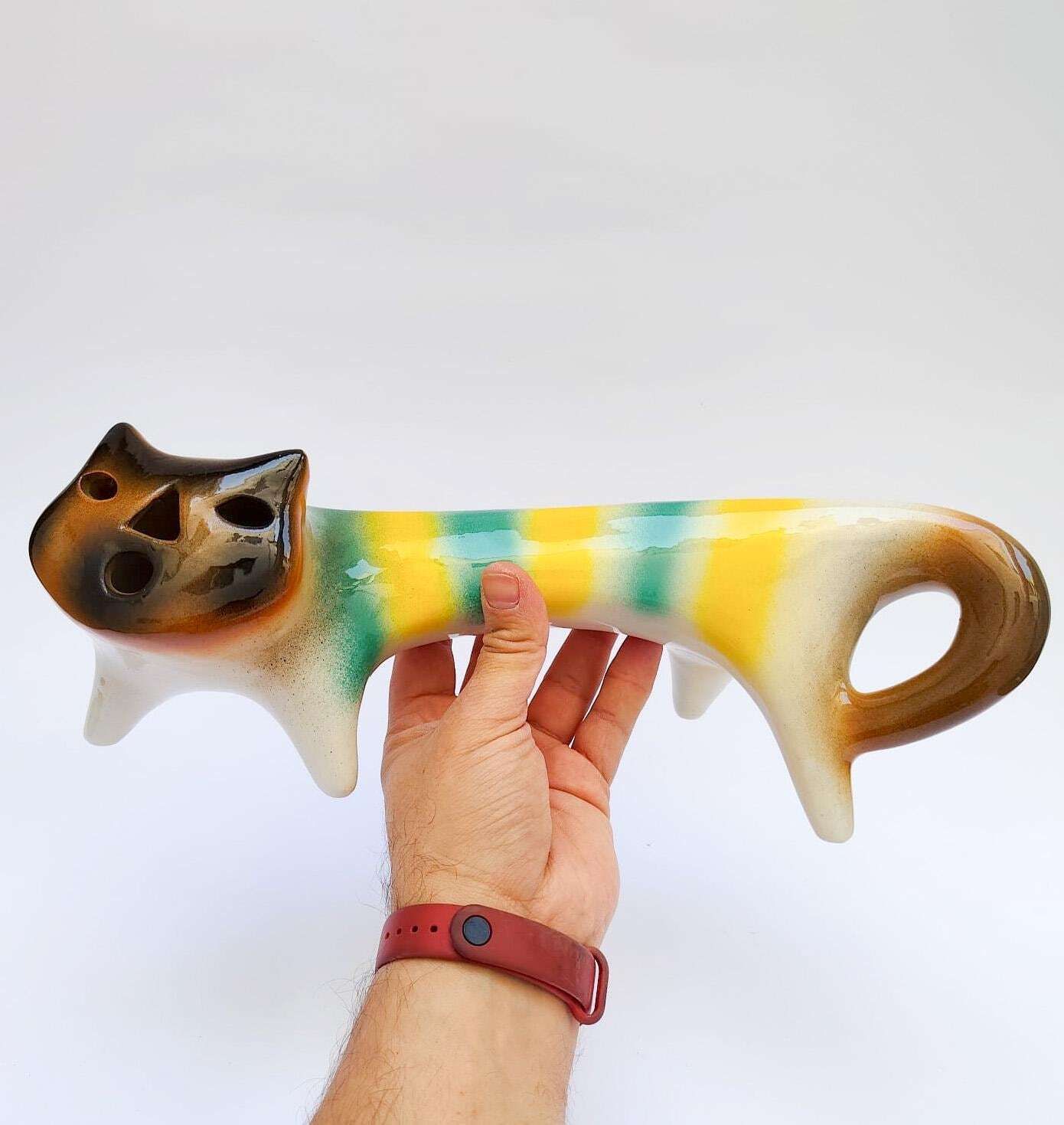 Figurine de chat en céramique par Roberto Rigon, design vintage futuriste Space Age photo for sale