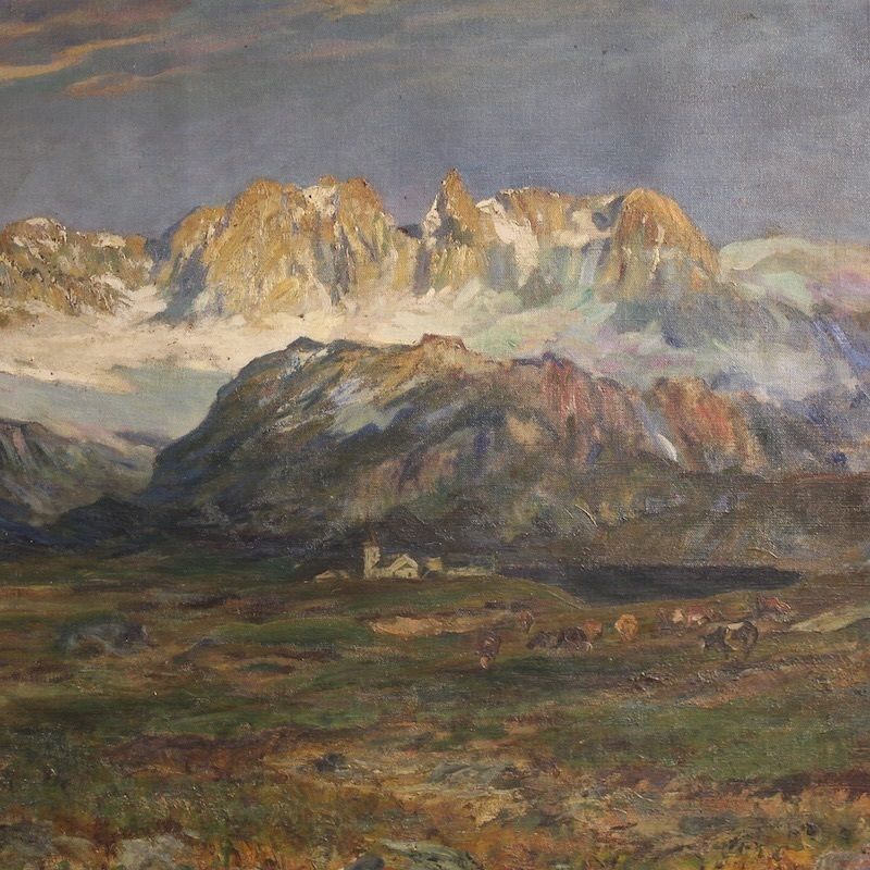 Antique Italian Signed Mountain Landscape Painting From 19th Century photo furniture
