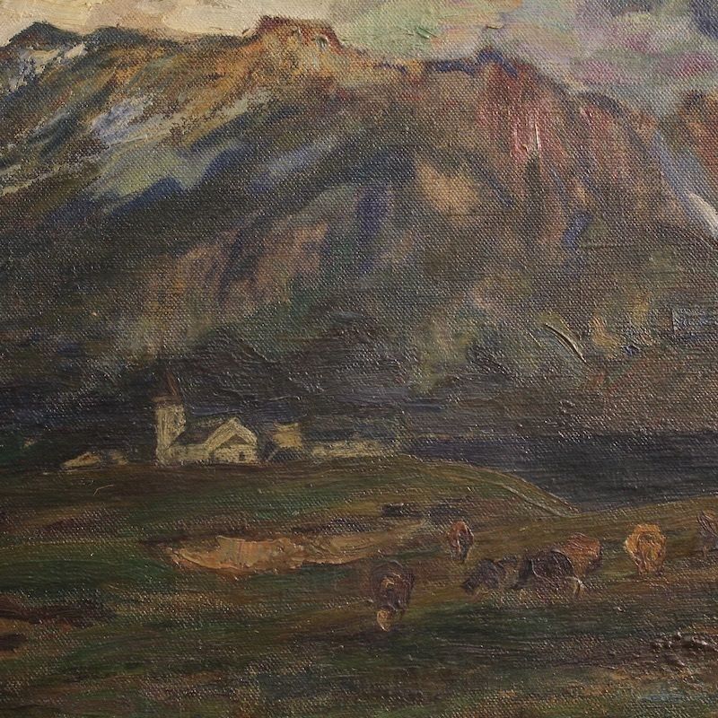 Antique Italian Signed Mountain Landscape Painting From 19th Century photo vinterior