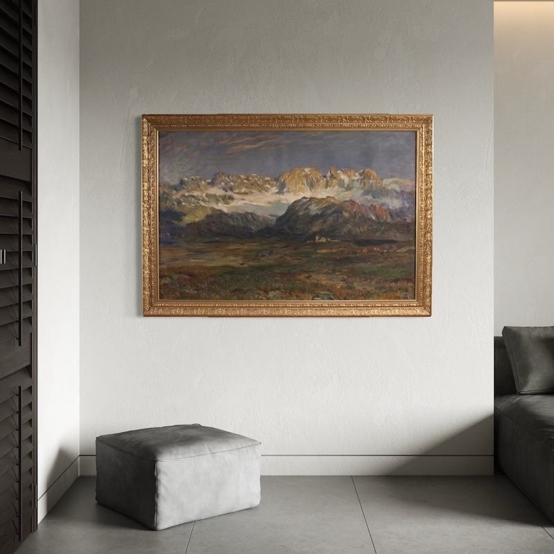Tableau d'époque, paysage de montagne signé, Italie, XIXe siècle photo vintage